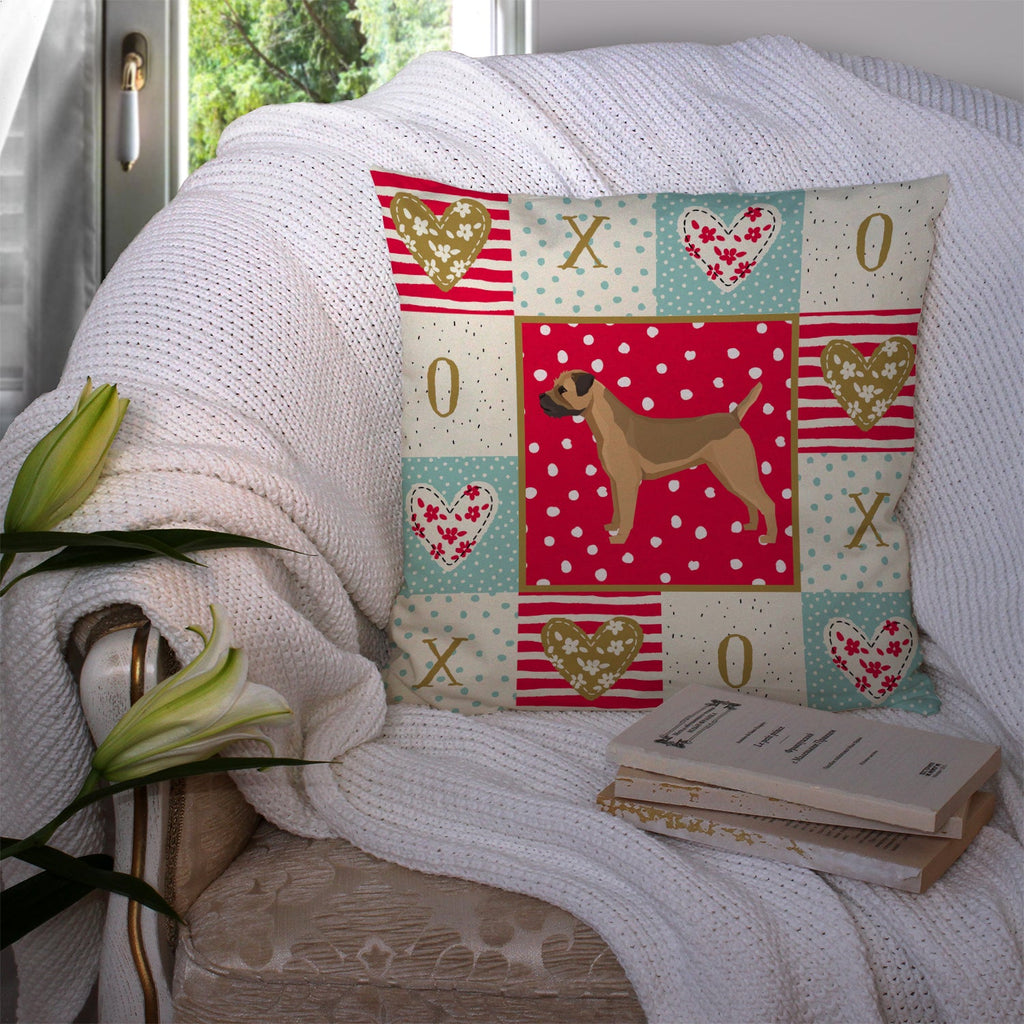 Border Terrier Love Decorative Throw Pillow 14x14 Indoor Outdoor Accent Cushion, Fabric Cover with Insert for Sofa, Bed, Porch & Living Room