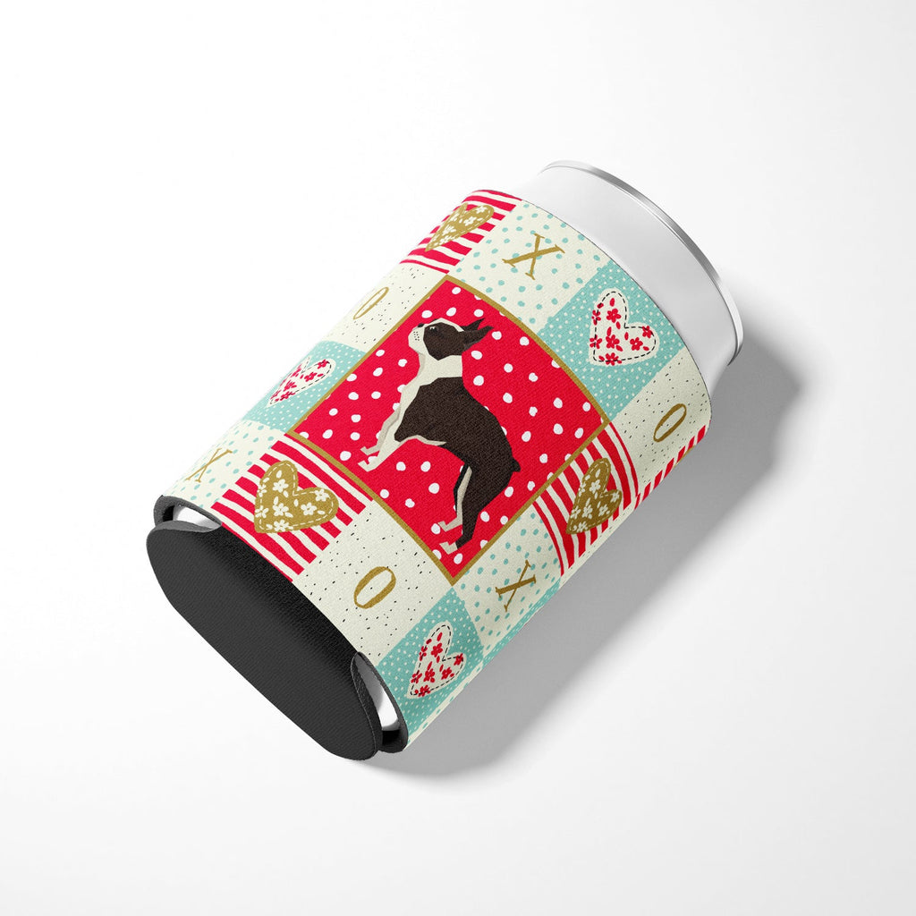 Boston Terrier Love Can or Bottle Hugger Cooler Sleeve for Standard 12 oz Cans, Insulated Foam Beer & Soda Can Hugger Reusable