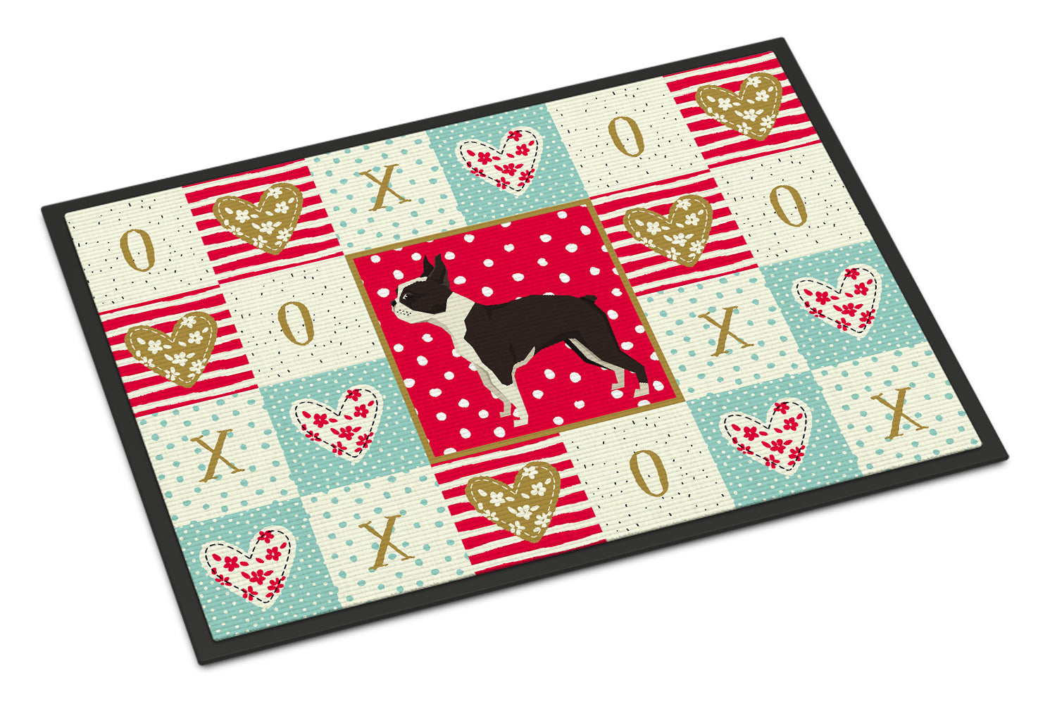 Boston Terrier Love Doormat Indoor Outdoor 24H X 36W Front Door Mat Rugs for Entryway, Non Slip Washable Low Pile,