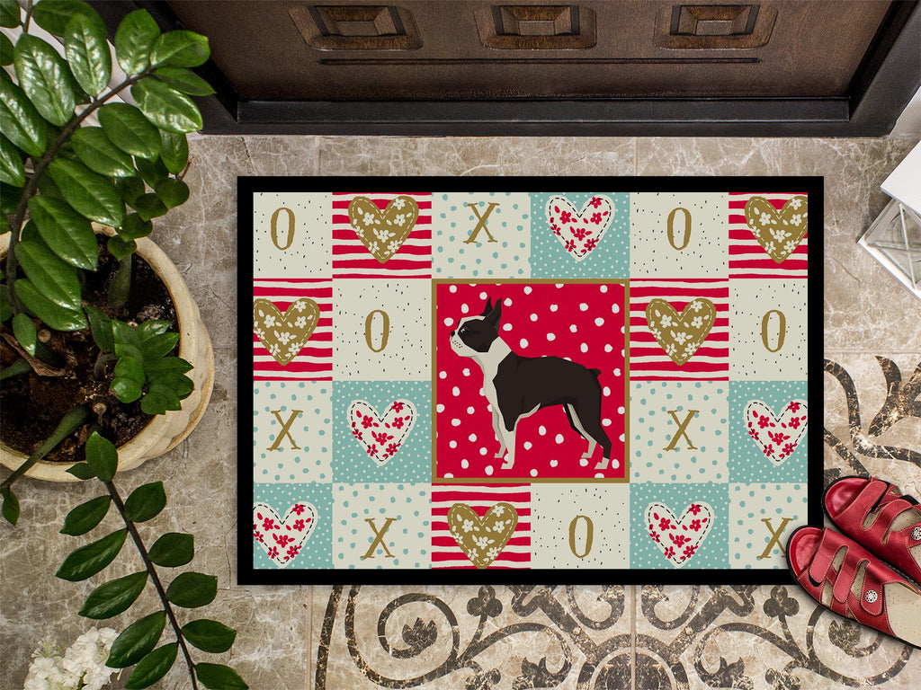 Boston Terrier Love Doormat Indoor Outdoor 24H X 36W Front Door Mat Rugs for Entryway, Non Slip Washable Low Pile,