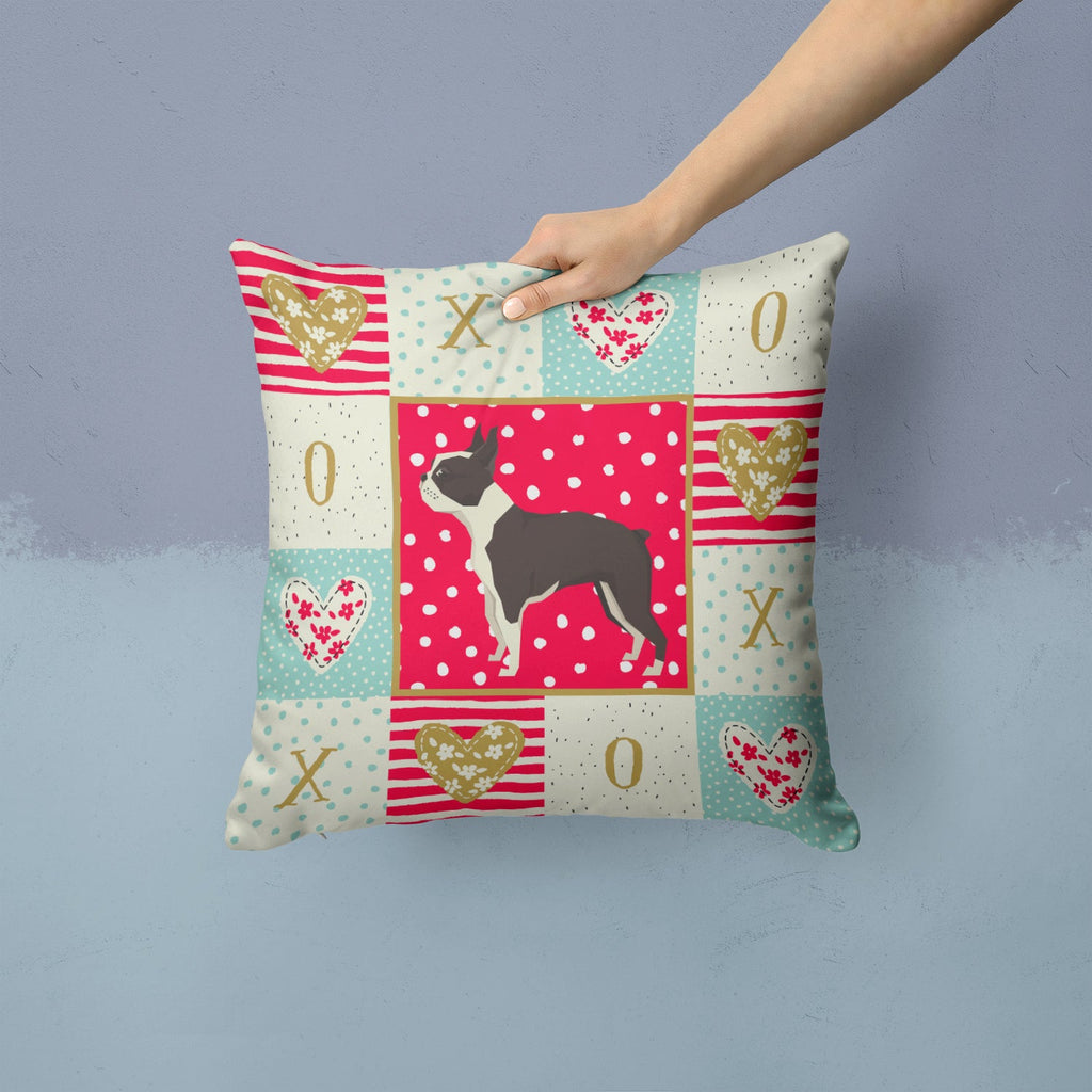 Boston Terrier Love Decorative Throw Pillow 14x14 Indoor Outdoor Accent Cushion, Fabric Cover with Insert for Sofa, Bed, Porch & Living Room