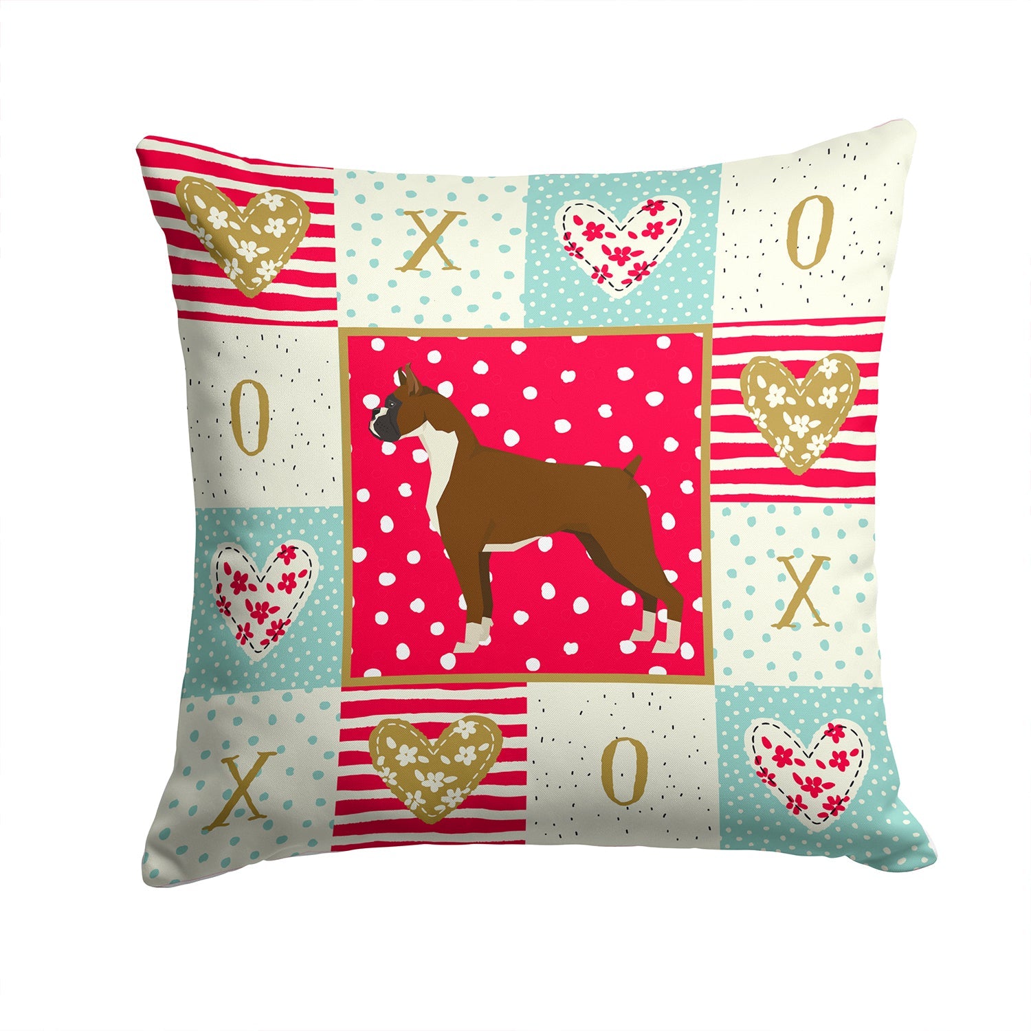Boxer Love Decorative Throw Pillow 14x14 Indoor Outdoor Accent Cushion, Fabric Cover with Insert for Sofa, Bed, Porch & Living Room