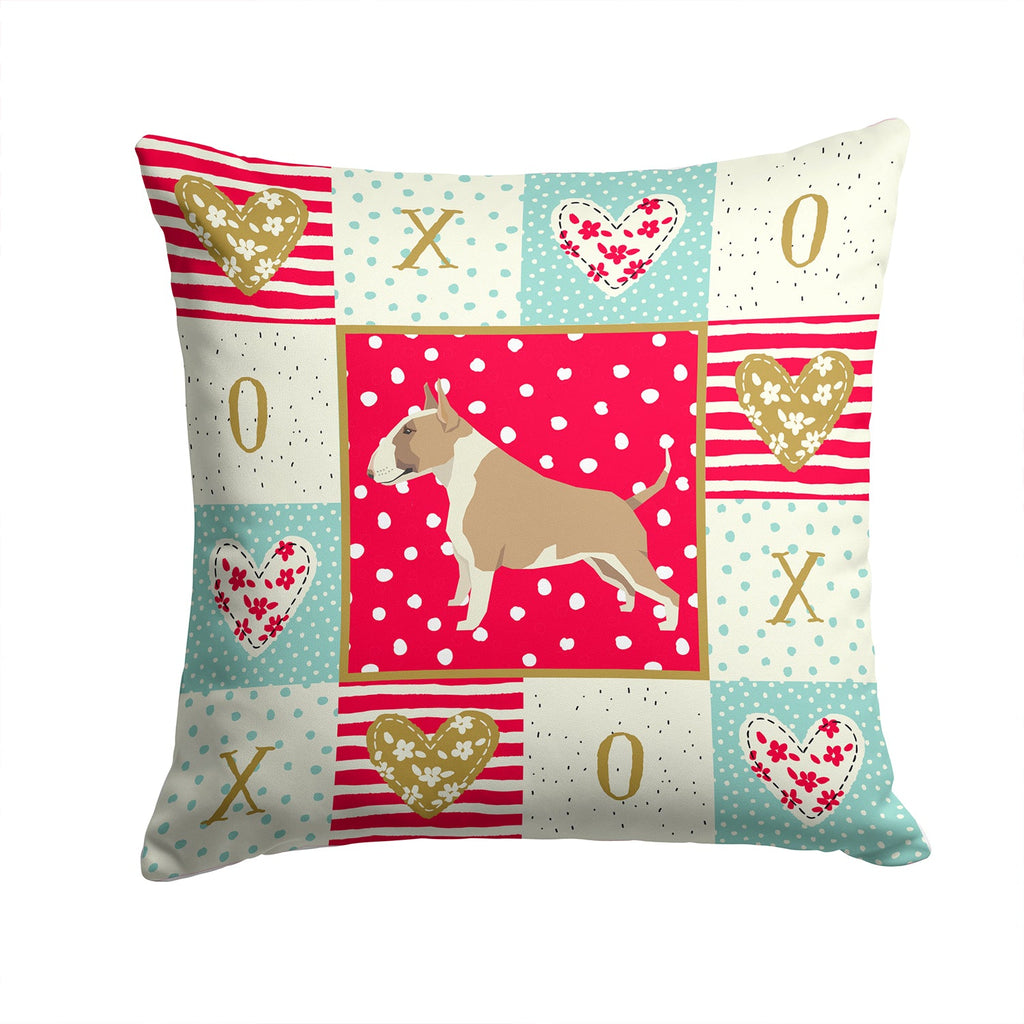 Fawn and White Bull Terrier Love Decorative Throw Pillow 14x14 Indoor Outdoor Accent Cushion, Fabric Cover with Insert for Sofa, Bed, Porch & Living Room