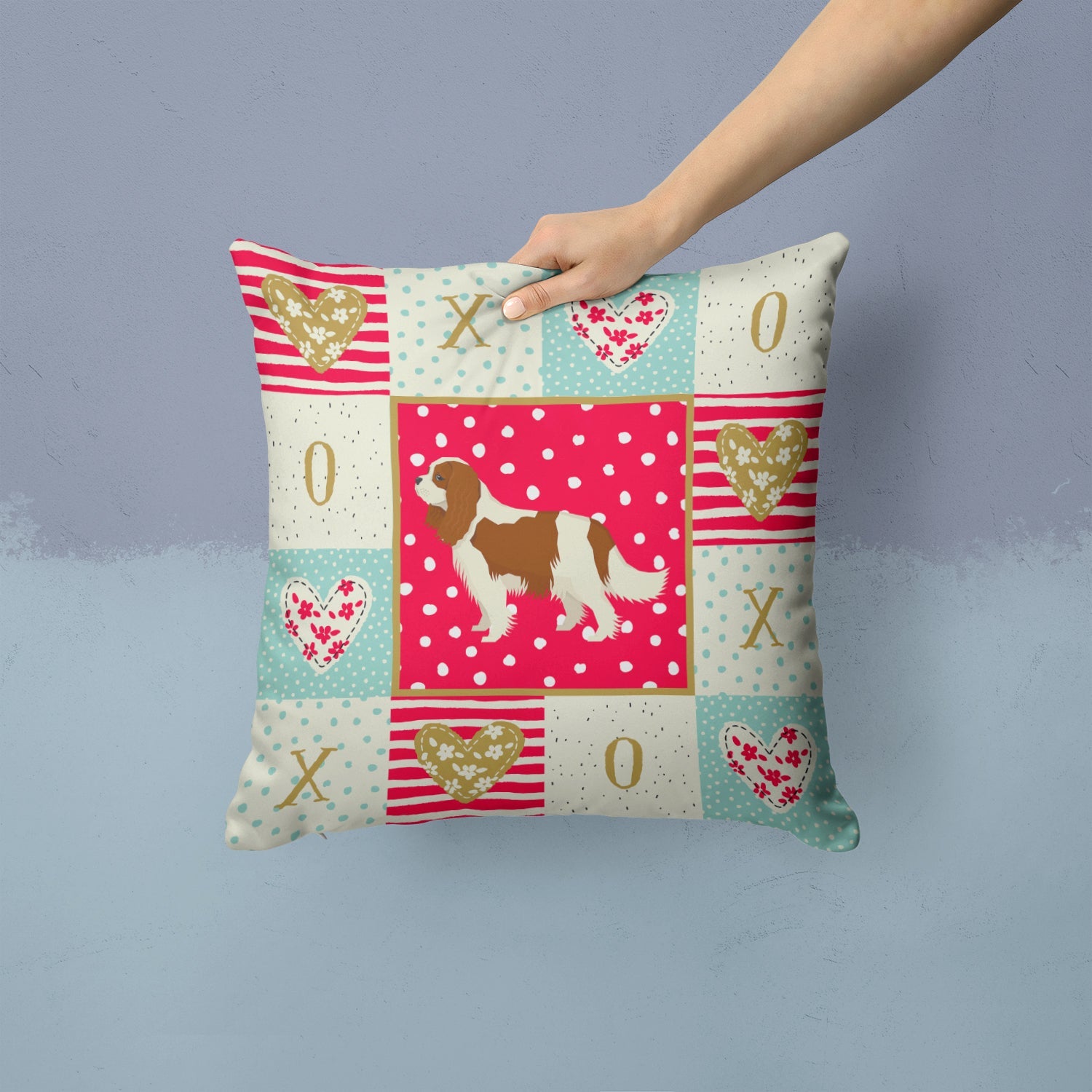 Cavalier Spaniel Love Decorative Throw Pillow 14x14 Indoor Outdoor Accent Cushion, Fabric Cover with Insert for Sofa, Bed, Porch & Living Room