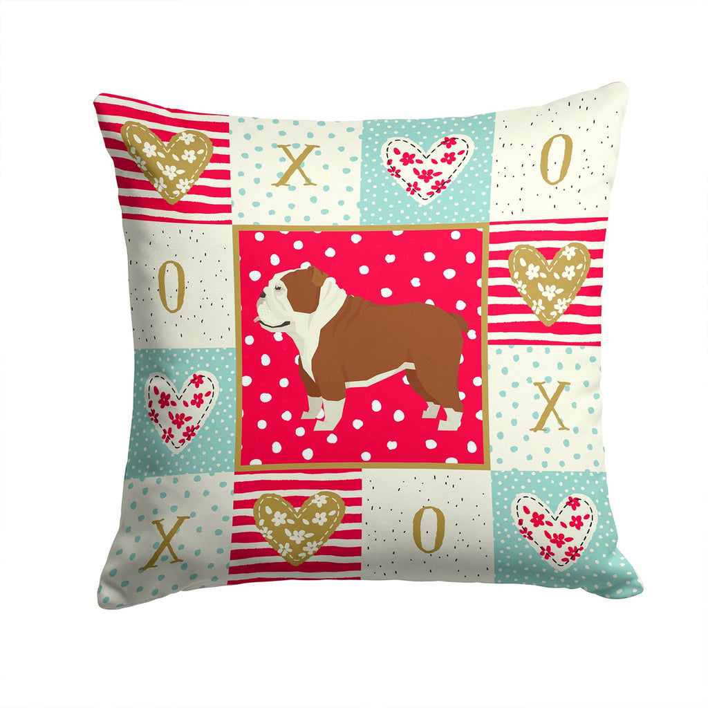 English Bulldog Love Decorative Throw Pillow 14x14 Indoor Outdoor Accent Cushion, Fabric Cover with Insert for Sofa, Bed, Porch & Living Room