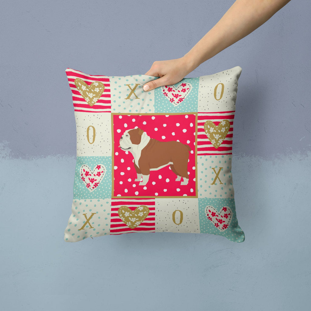 English Bulldog Love Decorative Throw Pillow 14x14 Indoor Outdoor Accent Cushion, Fabric Cover with Insert for Sofa, Bed, Porch & Living Room