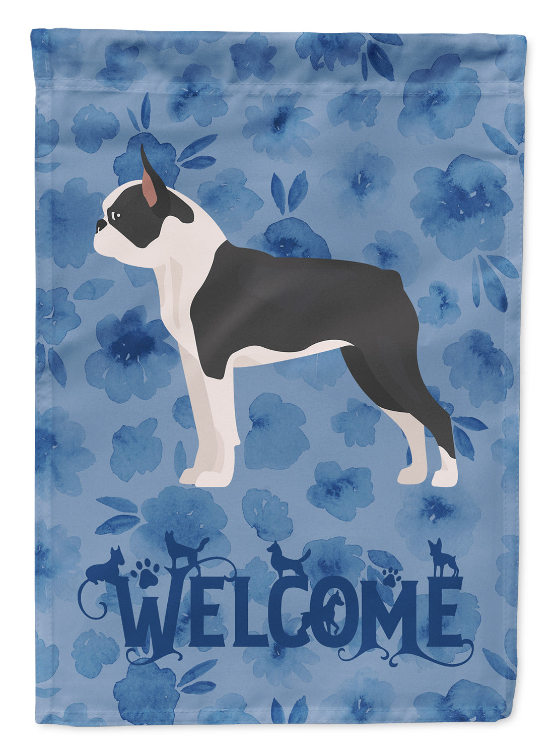 Boston Terrier Welcome House Flag 28x40 Porch Sleeve Pole Decorative Outside Yard Banner Artwork Wall Hanging, Polyester
