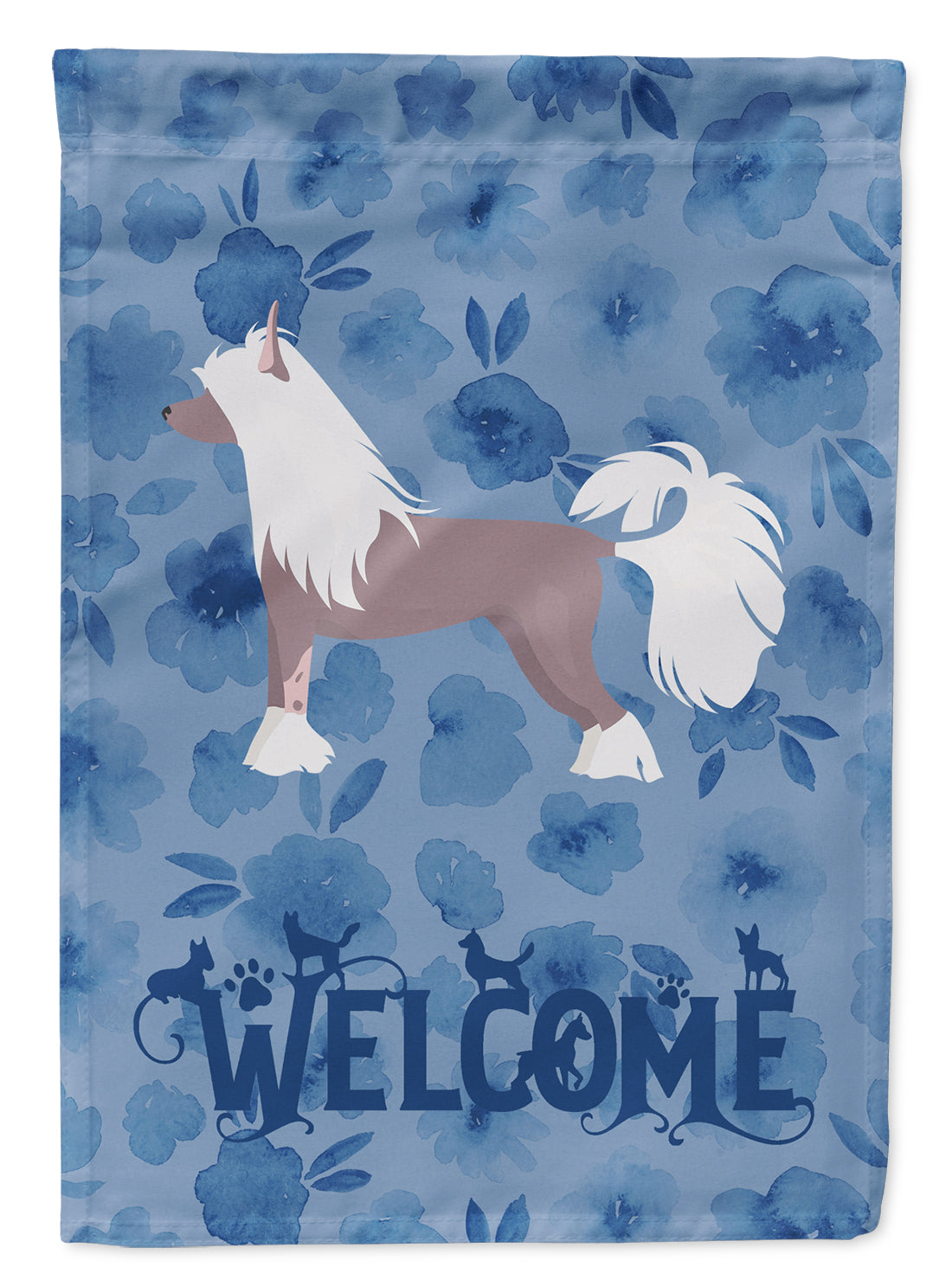 Chinese Crested #2 Welcome House Flag 28x40 Porch Sleeve Pole Decorative Outside Yard Banner Artwork Wall Hanging, Polyester