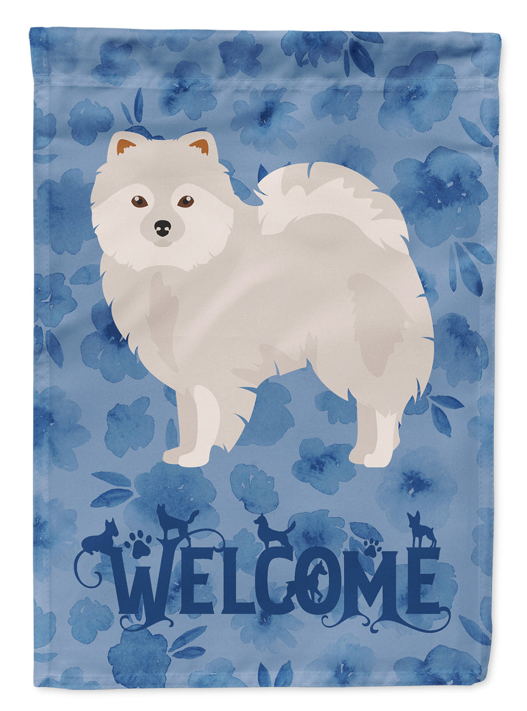 Japanese Spitz Welcome House Flag 28x40 Porch Sleeve Pole Decorative Outside Yard Banner Artwork Wall Hanging, Polyester