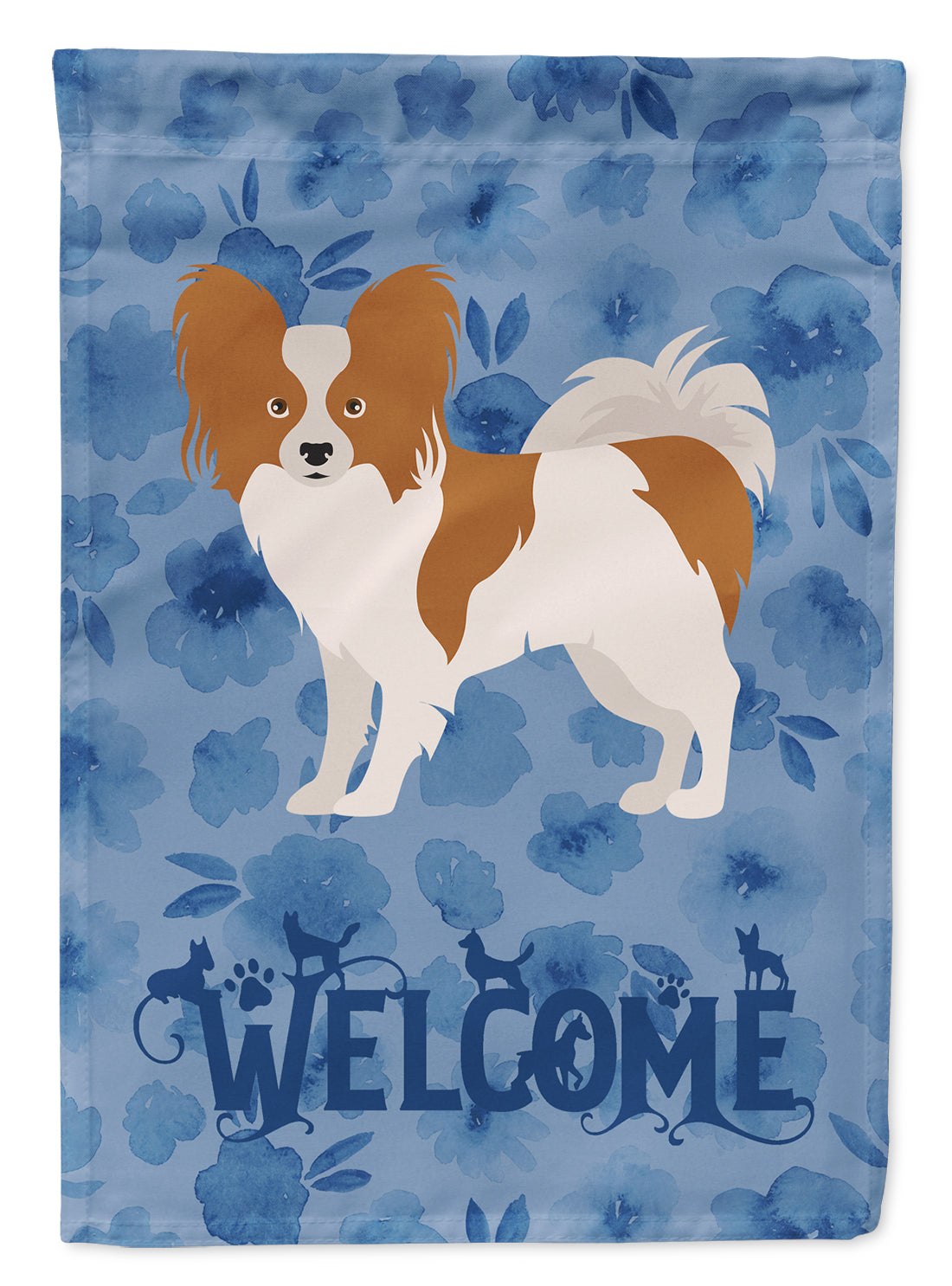 Papillon #1 Welcome House Flag 28x40 Porch Sleeve Pole Decorative Outside Yard Banner Artwork Wall Hanging, Polyester