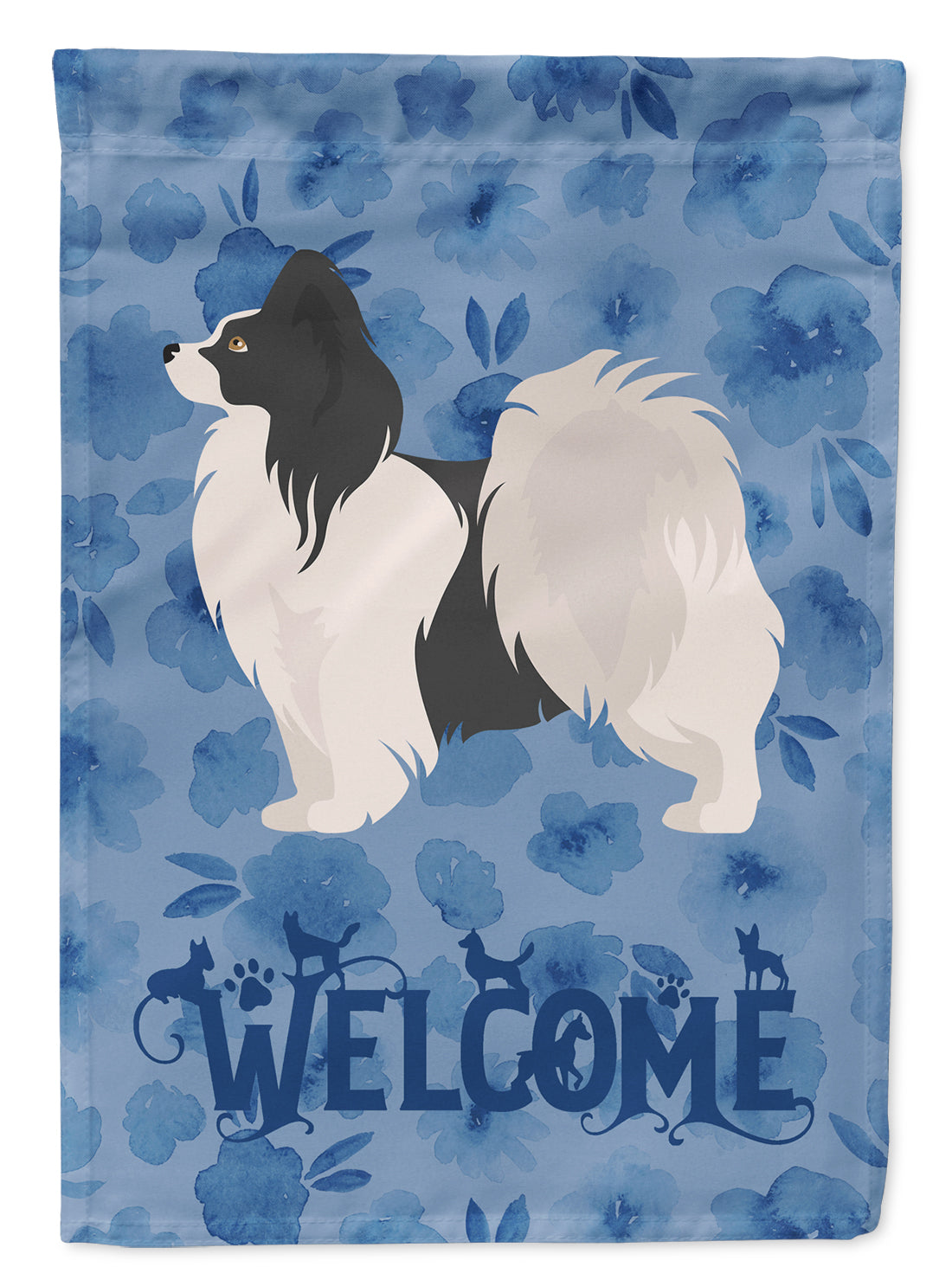 Papillon #2 Welcome House Flag 28x40 Porch Sleeve Pole Decorative Outside Yard Banner Artwork Wall Hanging, Polyester