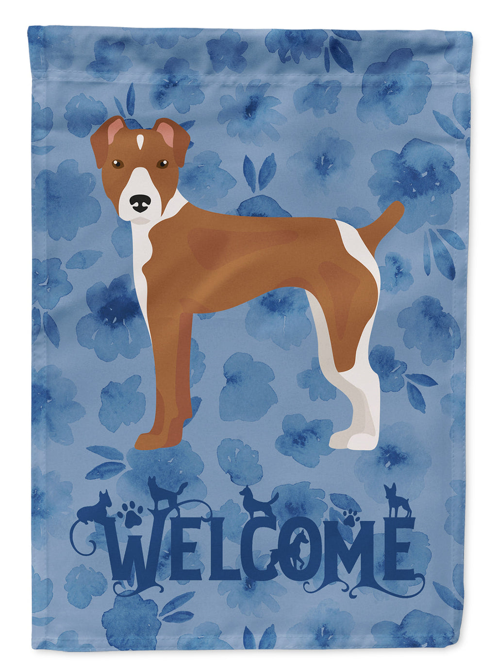 Rat Terrier Welcome House Flag 28x40 Porch Sleeve Pole Decorative Outside Yard Banner Artwork Wall Hanging, Polyester