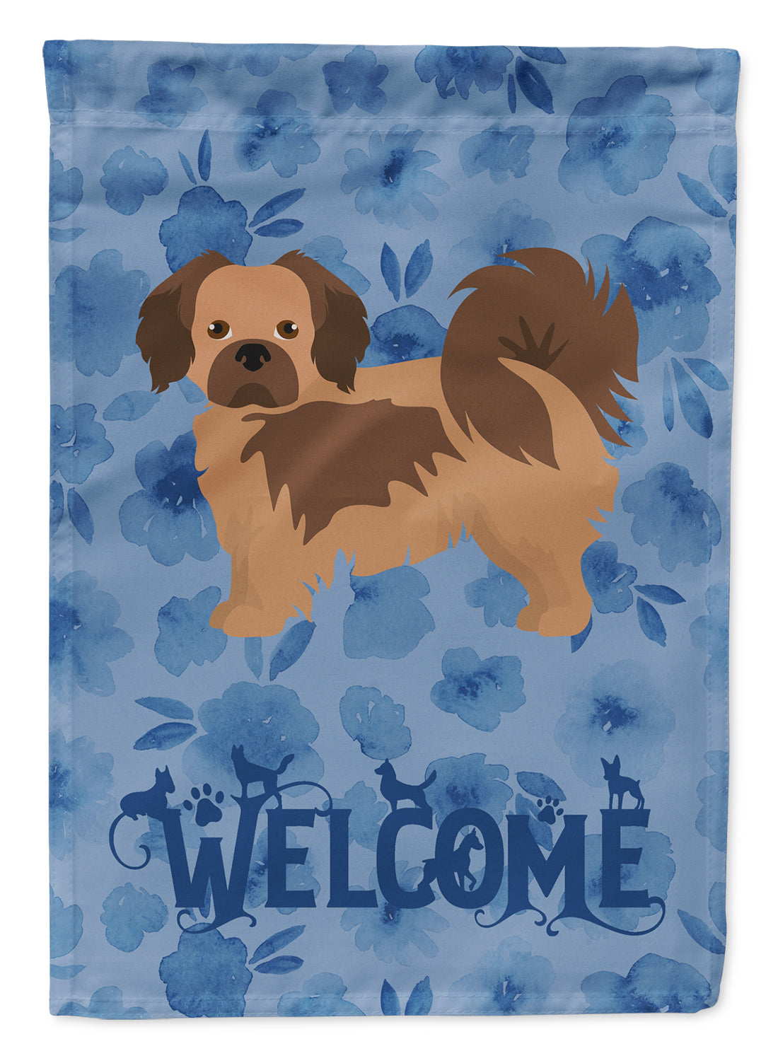 Tibetan Spaniel Welcome House Flag 28x40 Porch Sleeve Pole Decorative Outside Yard Banner Artwork Wall Hanging, Polyester