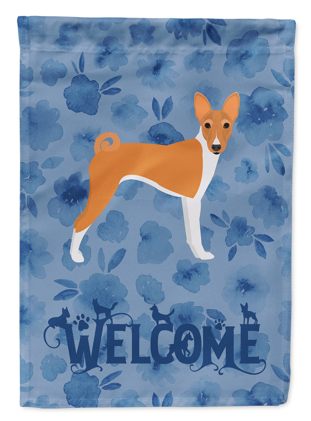 Basenji Welcome House Flag 28x40 Porch Sleeve Pole Decorative Outside Yard Banner Artwork Wall Hanging, Polyester