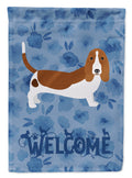 Basset Hound Welcome House Flag 28x40 Porch Sleeve Pole Decorative Outside Yard Banner Artwork Wall Hanging, Polyester