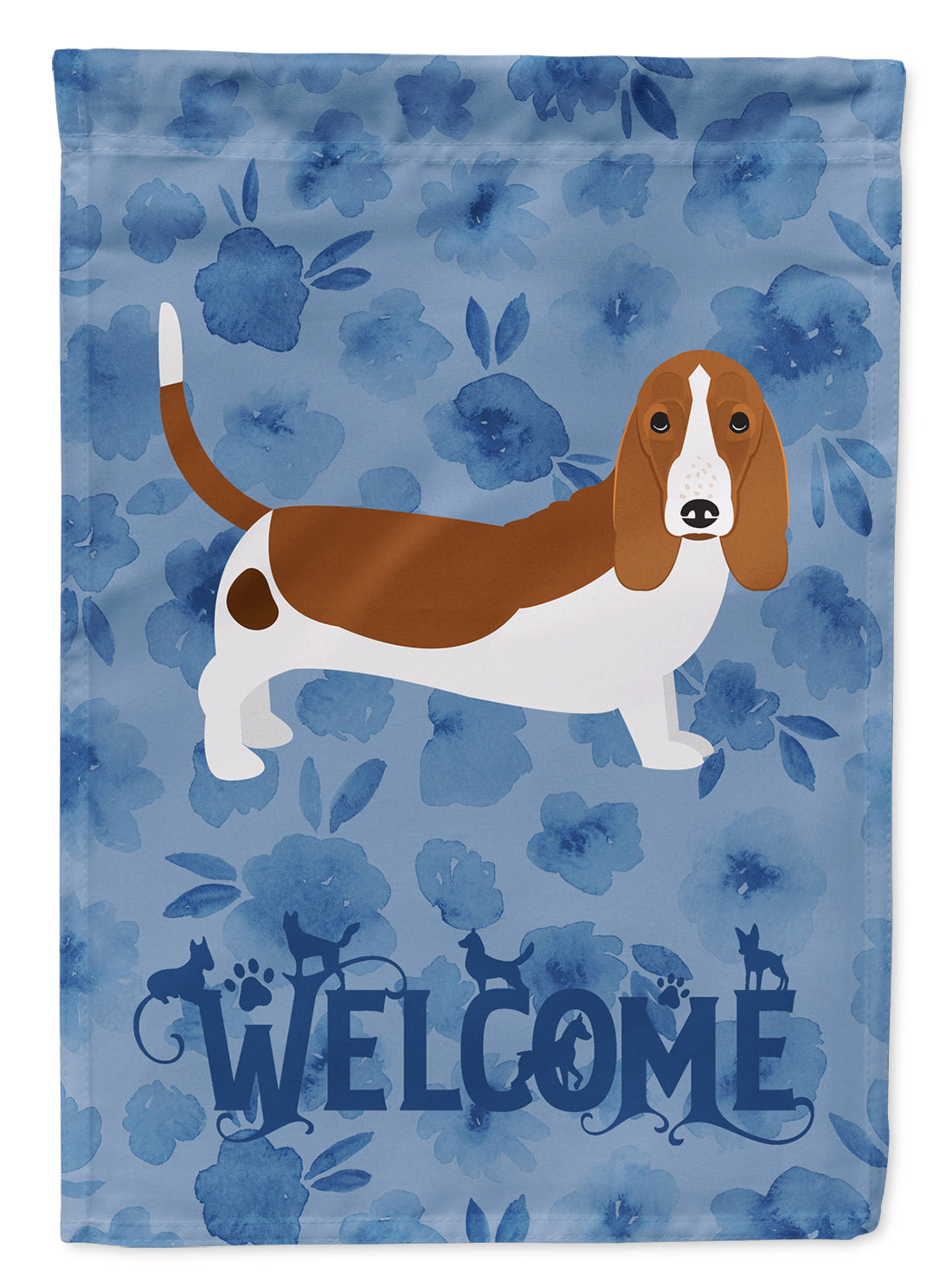 Basset Hound Welcome House Flag 28x40 Porch Sleeve Pole Decorative Outside Yard Banner Artwork Wall Hanging, Polyester