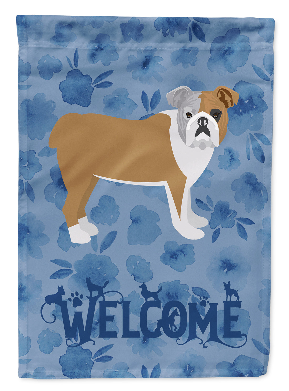 English Bulldog Welcome House Flag 28x40 Porch Sleeve Pole Decorative Outside Yard Banner Artwork Wall Hanging, Polyester