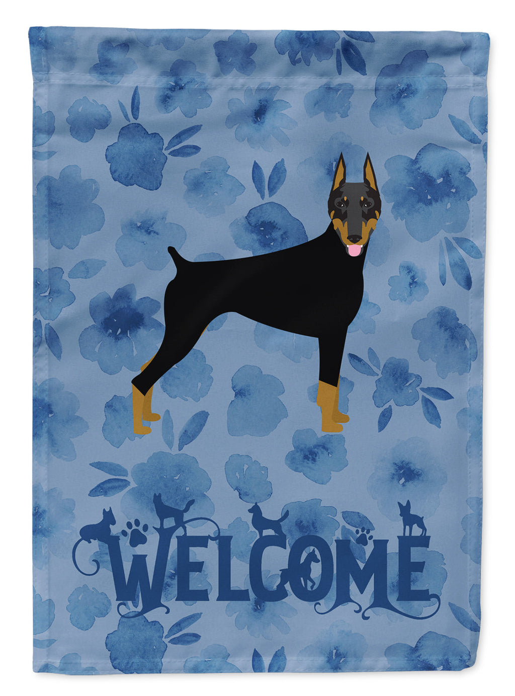 Doberman Pinscher Welcome House Flag 28x40 Porch Sleeve Pole Decorative Outside Yard Banner Artwork Wall Hanging, Polyester
