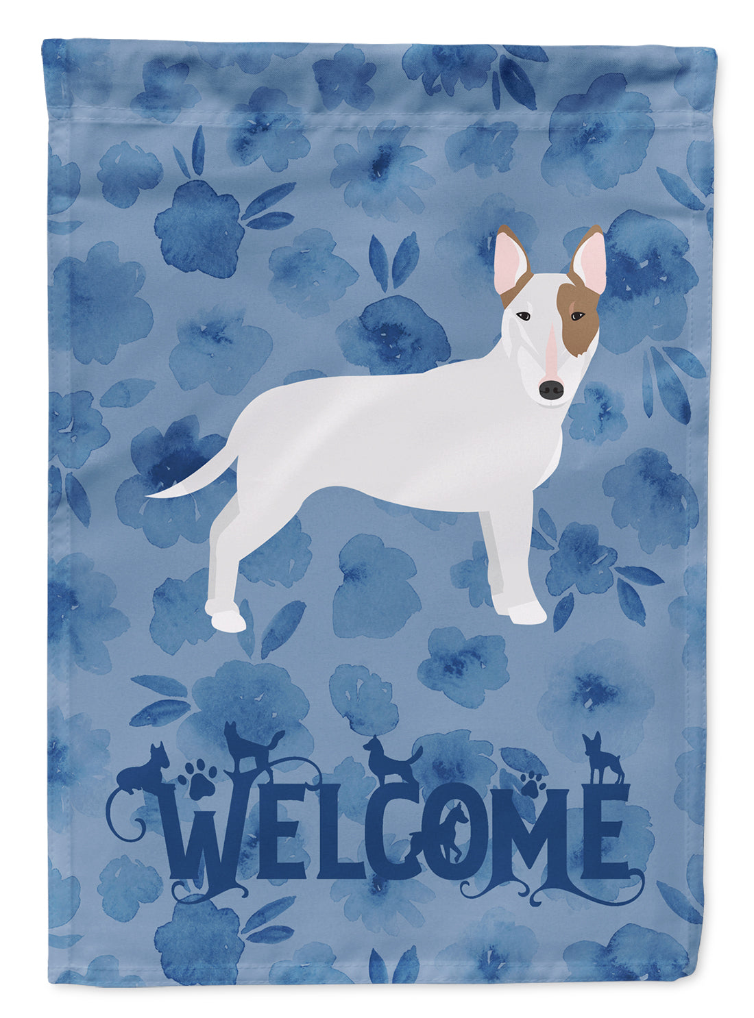 Bull Terrier Welcome House Flag 28x40 Porch Sleeve Pole Decorative Outside Yard Banner Artwork Wall Hanging, Polyester