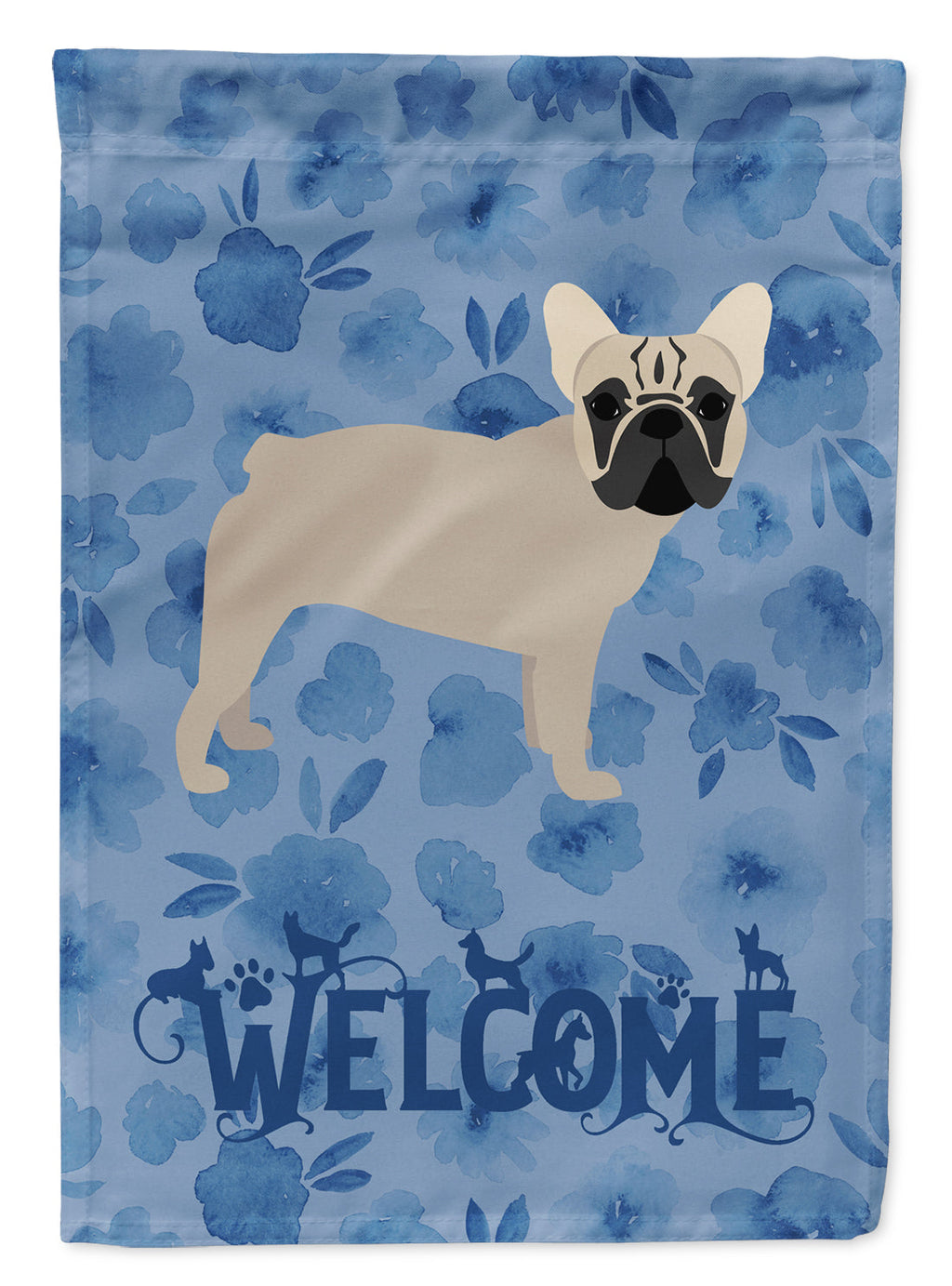 French Bulldog Welcome House Flag 28x40 Porch Sleeve Pole Decorative Outside Yard Banner Artwork Wall Hanging, Polyester