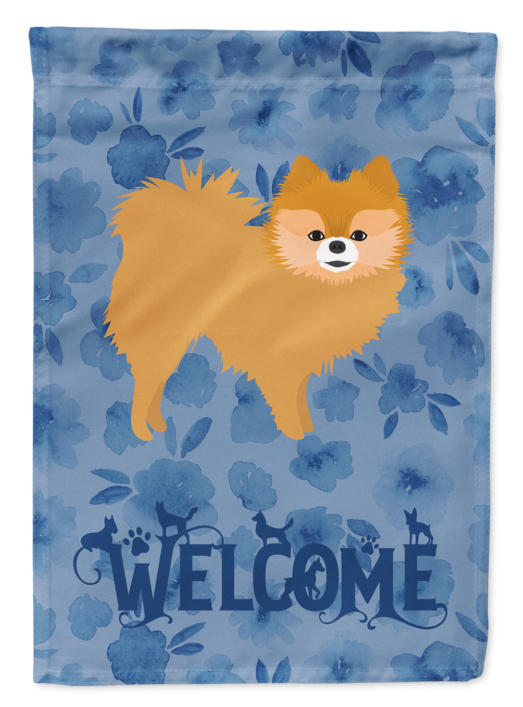 Red Pomeranian Welcome House Flag 28x40 Porch Sleeve Pole Decorative Outside Yard Banner Artwork Wall Hanging, Polyester