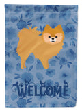 Red Pomeranian Welcome House Flag 28x40 Porch Sleeve Pole Decorative Outside Yard Banner Artwork Wall Hanging, Polyester