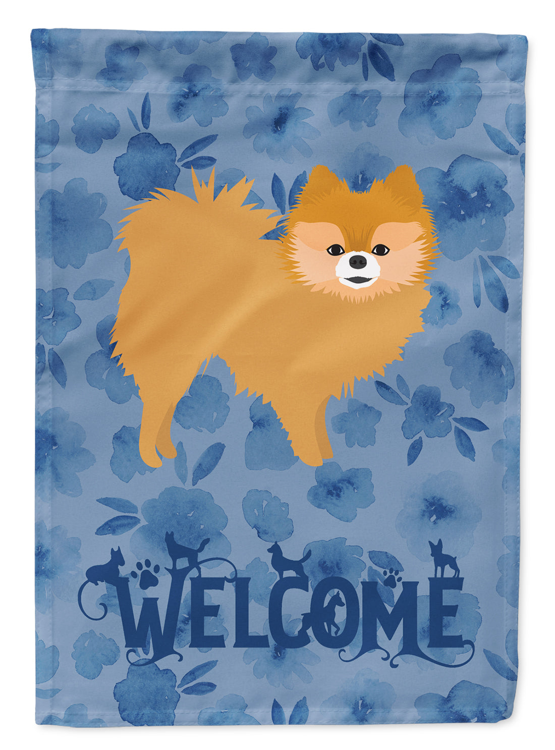 Red Pomeranian Welcome House Flag 28x40 Porch Sleeve Pole Decorative Outside Yard Banner Artwork Wall Hanging, Polyester