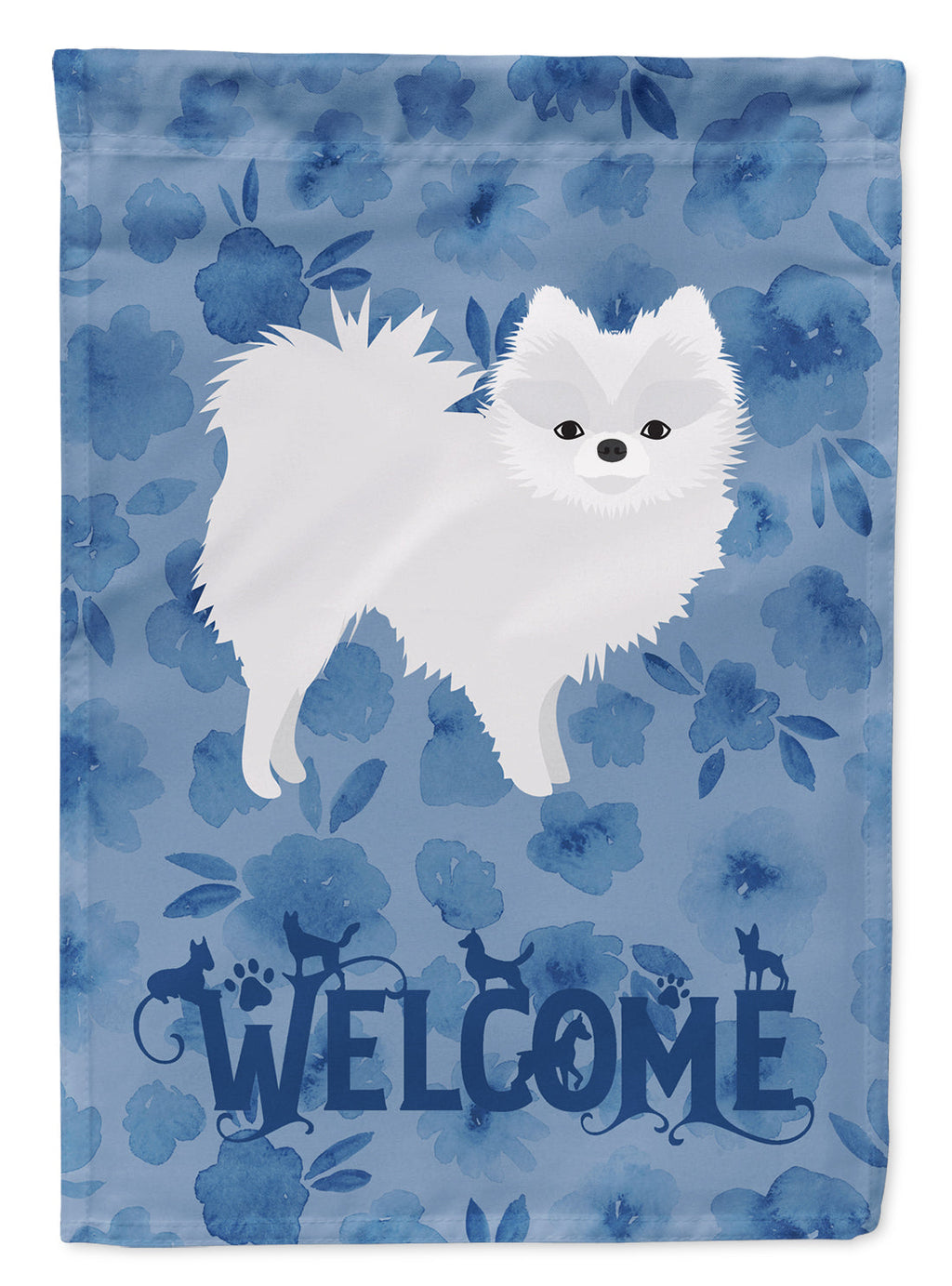 White Pomeranian Welcome House Flag 28x40 Porch Sleeve Pole Decorative Outside Yard Banner Artwork Wall Hanging, Polyester