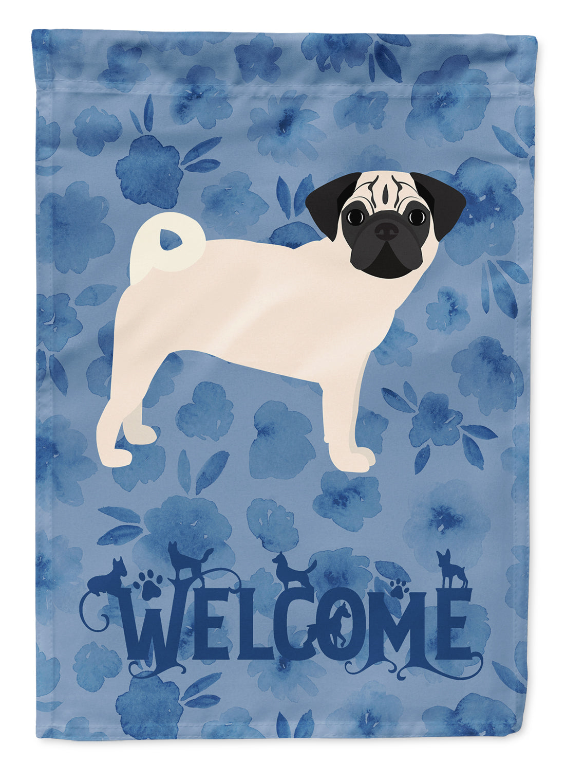 Pug #2 Welcome House Flag 28x40 Porch Sleeve Pole Decorative Outside Yard Banner Artwork Wall Hanging, Polyester