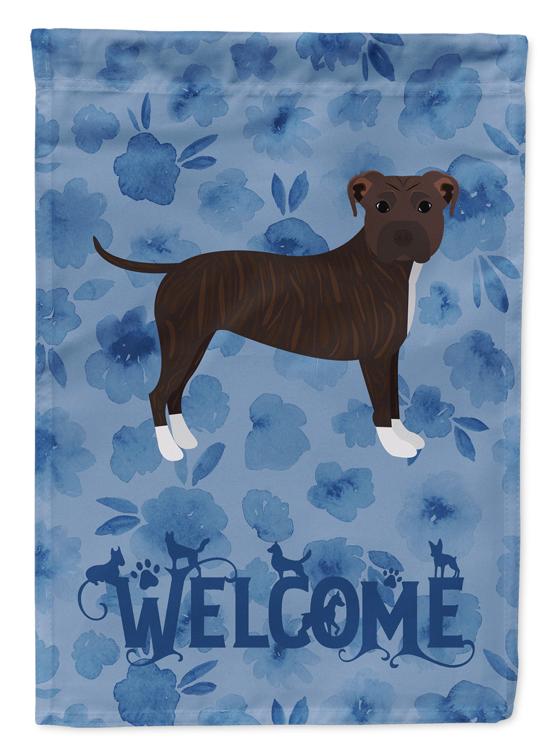 Staffordshire Bull Terrier Welcome House Flag 28x40 Porch Sleeve Pole Decorative Outside Yard Banner Artwork Wall Hanging, Polyester
