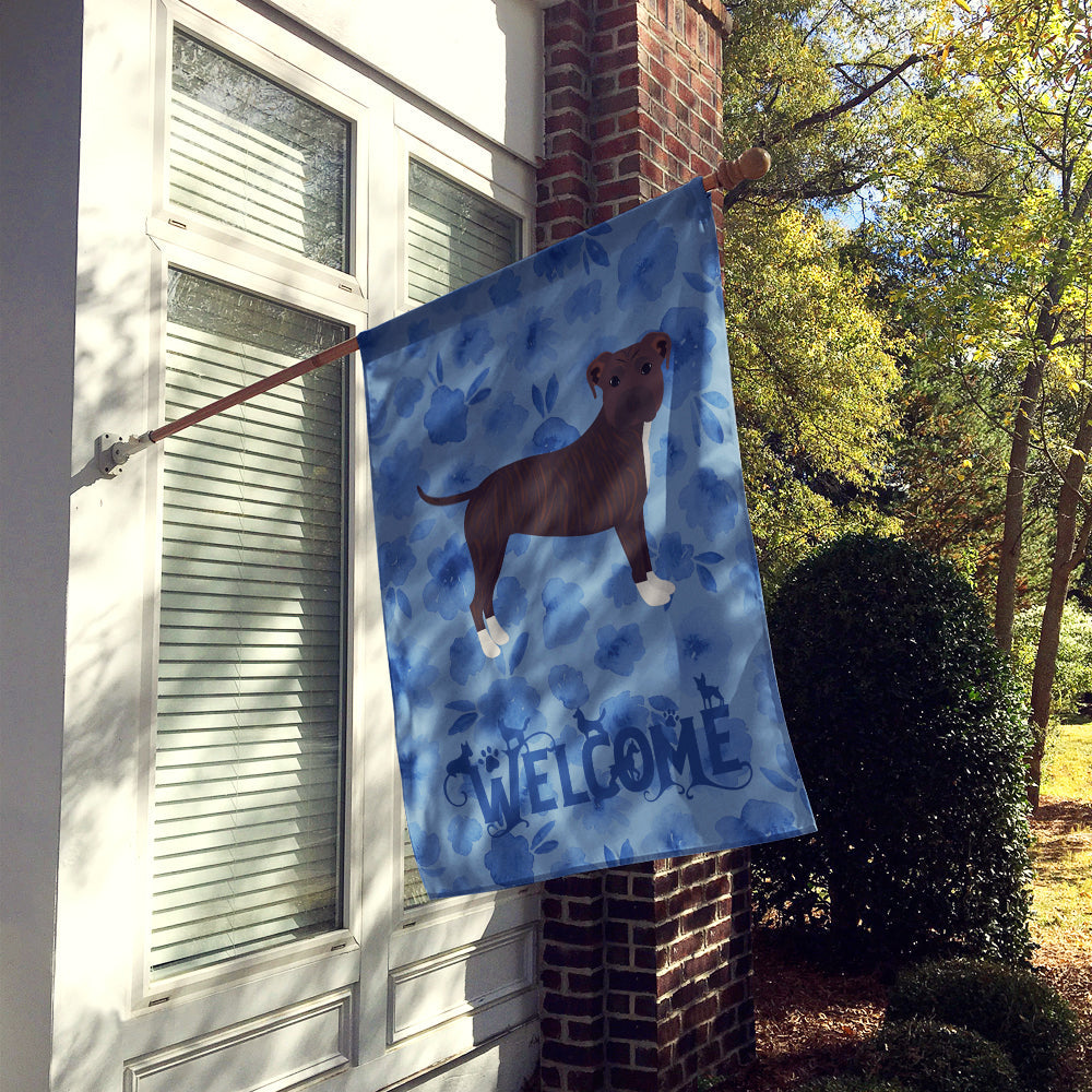 Staffordshire Bull Terrier Welcome House Flag 28x40 Porch Sleeve Pole Decorative Outside Yard Banner Artwork Wall Hanging, Polyester