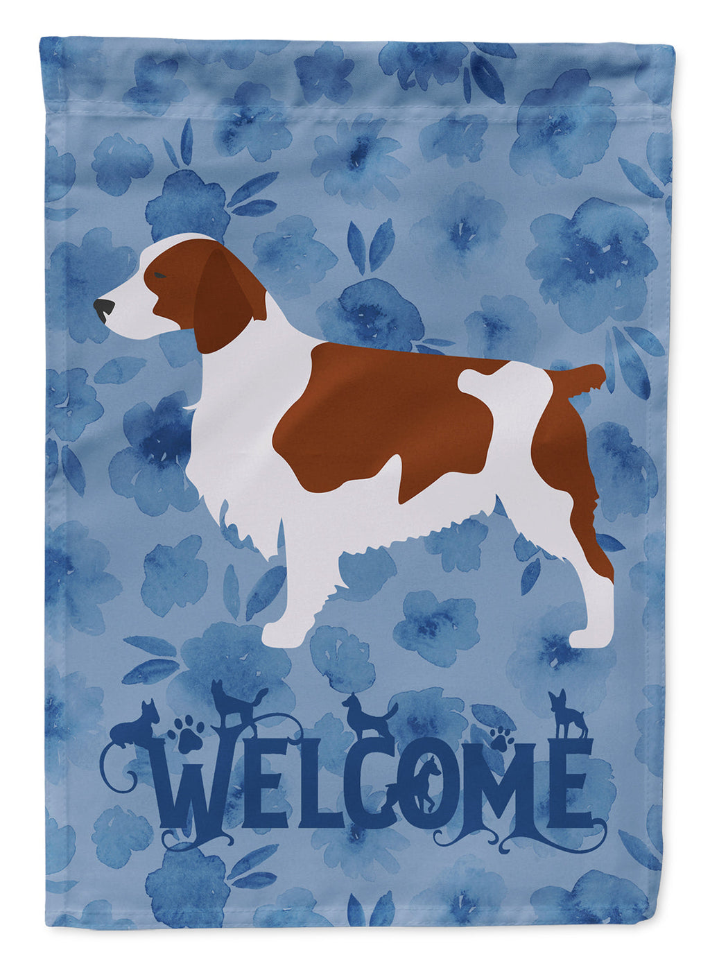 Welsh Springer Spaniel Welcome House Flag 28x40 Porch Sleeve Pole Decorative Outside Yard Banner Artwork Wall Hanging, Polyester