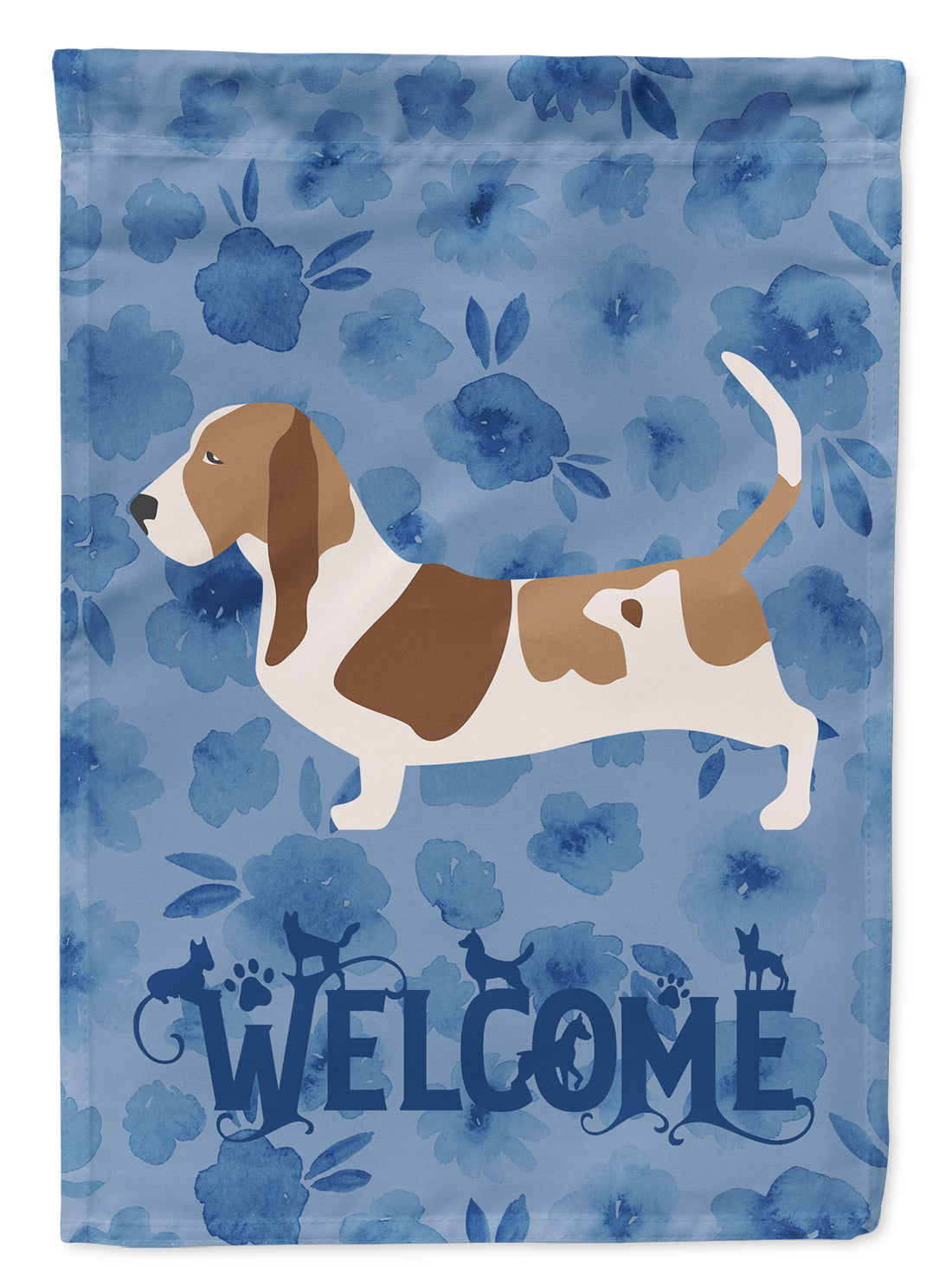 Basset Hound Welcome House Flag 28x40 Porch Sleeve Pole Decorative Outside Yard Banner Artwork Wall Hanging, Polyester