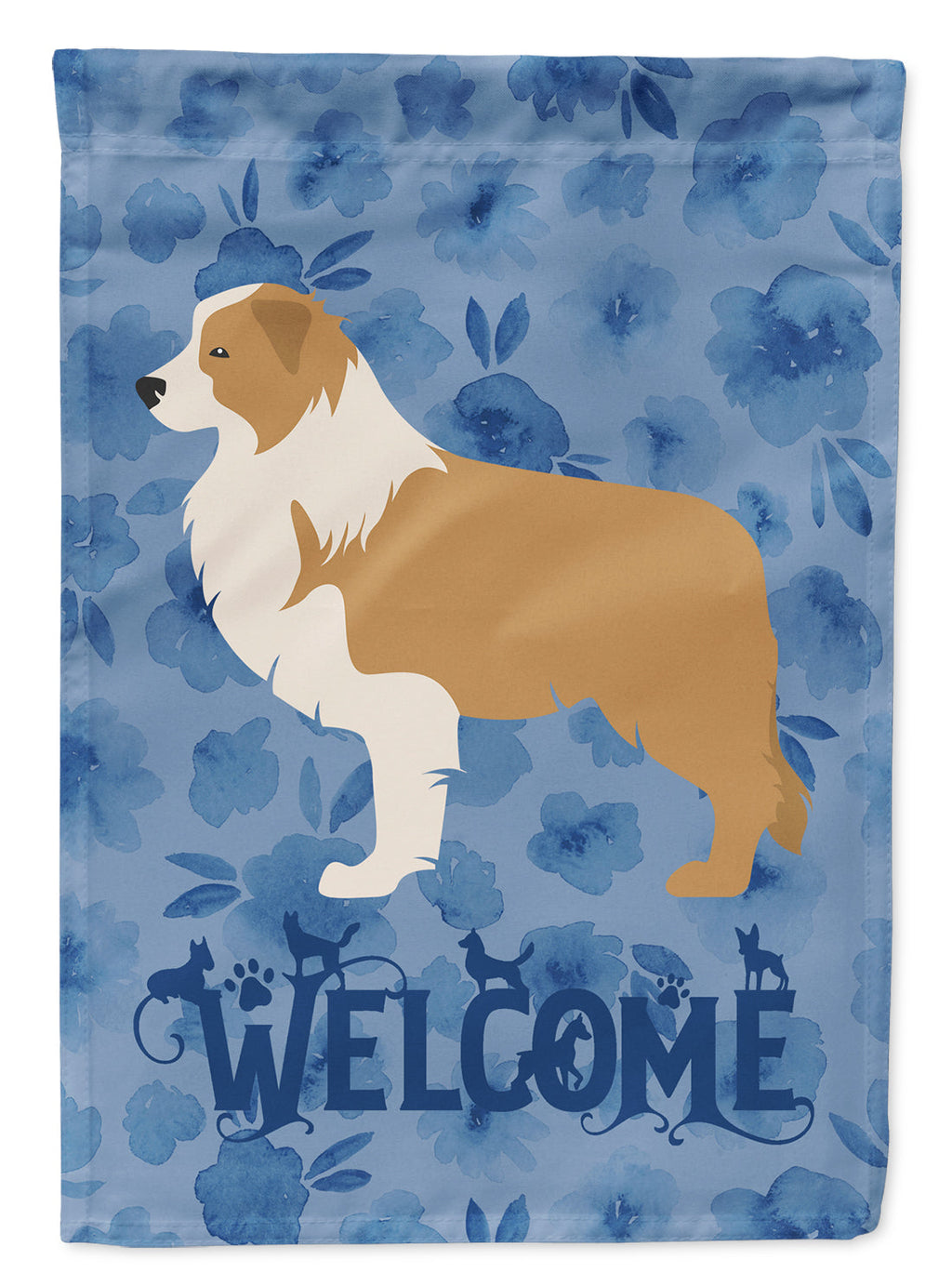 Red Border Collie Welcome House Flag 28x40 Porch Sleeve Pole Decorative Outside Yard Banner Artwork Wall Hanging, Polyester