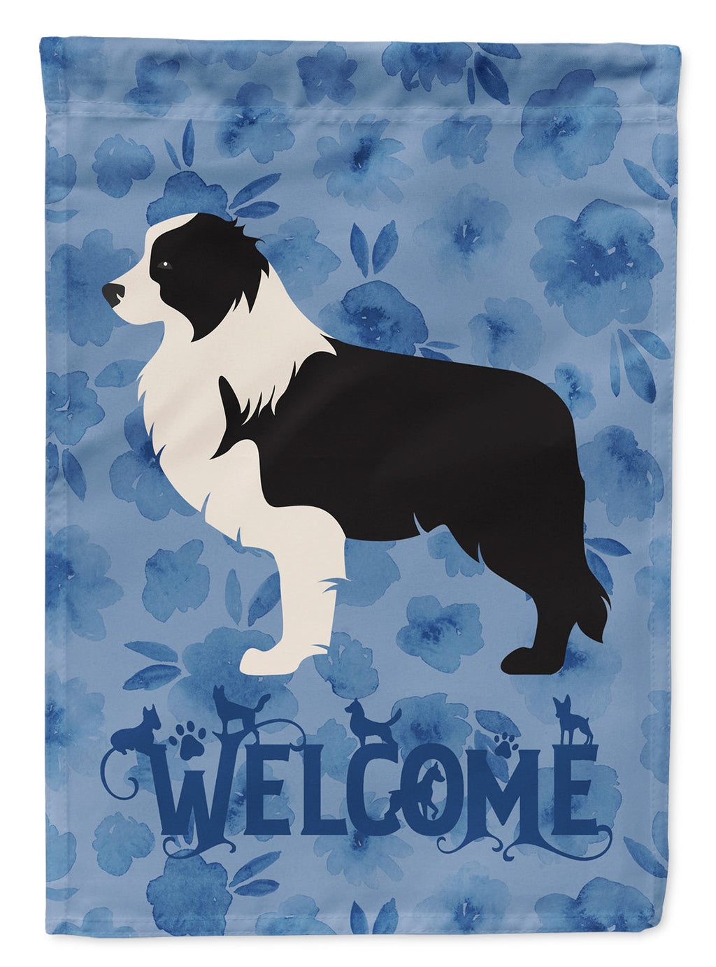 Black Border Collie Welcome House Flag 28x40 Porch Sleeve Pole Decorative Outside Yard Banner Artwork Wall Hanging, Polyester