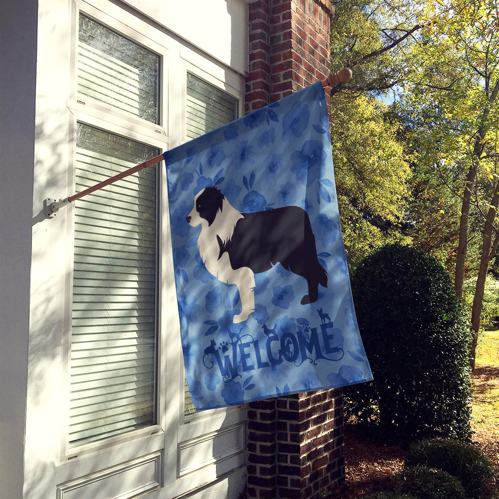 Black Border Collie Welcome House Flag 28x40 Porch Sleeve Pole Decorative Outside Yard Banner Artwork Wall Hanging, Polyester