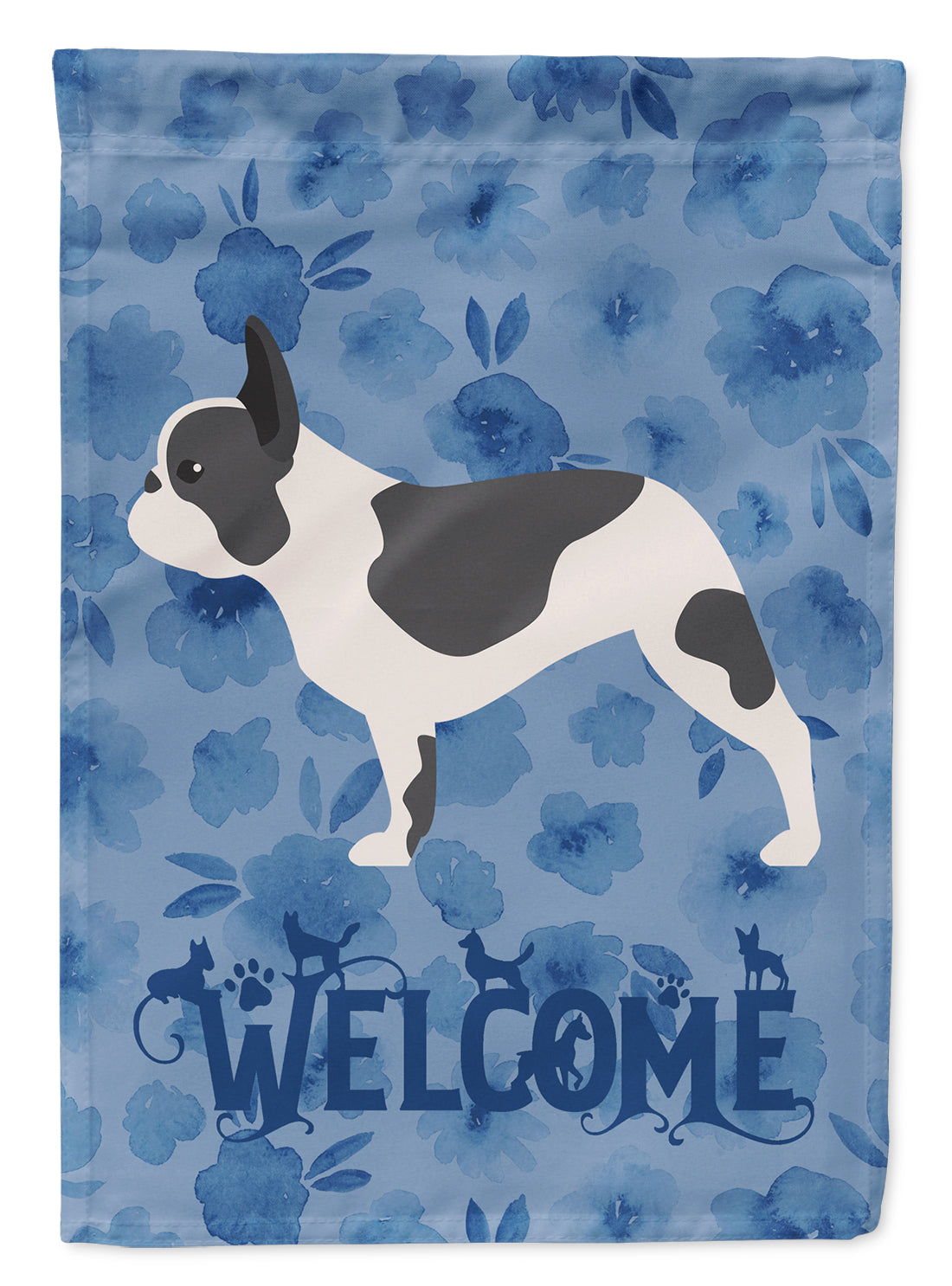 French Bulldog Welcome House Flag 28x40 Porch Sleeve Pole Decorative Outside Yard Banner Artwork Wall Hanging, Polyester