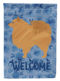 Pomeranian Welcome House Flag 28x40 Porch Sleeve Pole Decorative Outside Yard Banner Artwork Wall Hanging, Polyester