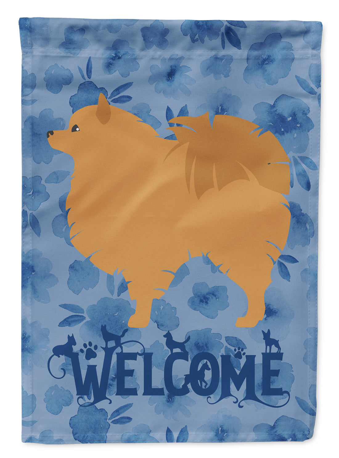 Pomeranian Welcome House Flag 28x40 Porch Sleeve Pole Decorative Outside Yard Banner Artwork Wall Hanging, Polyester