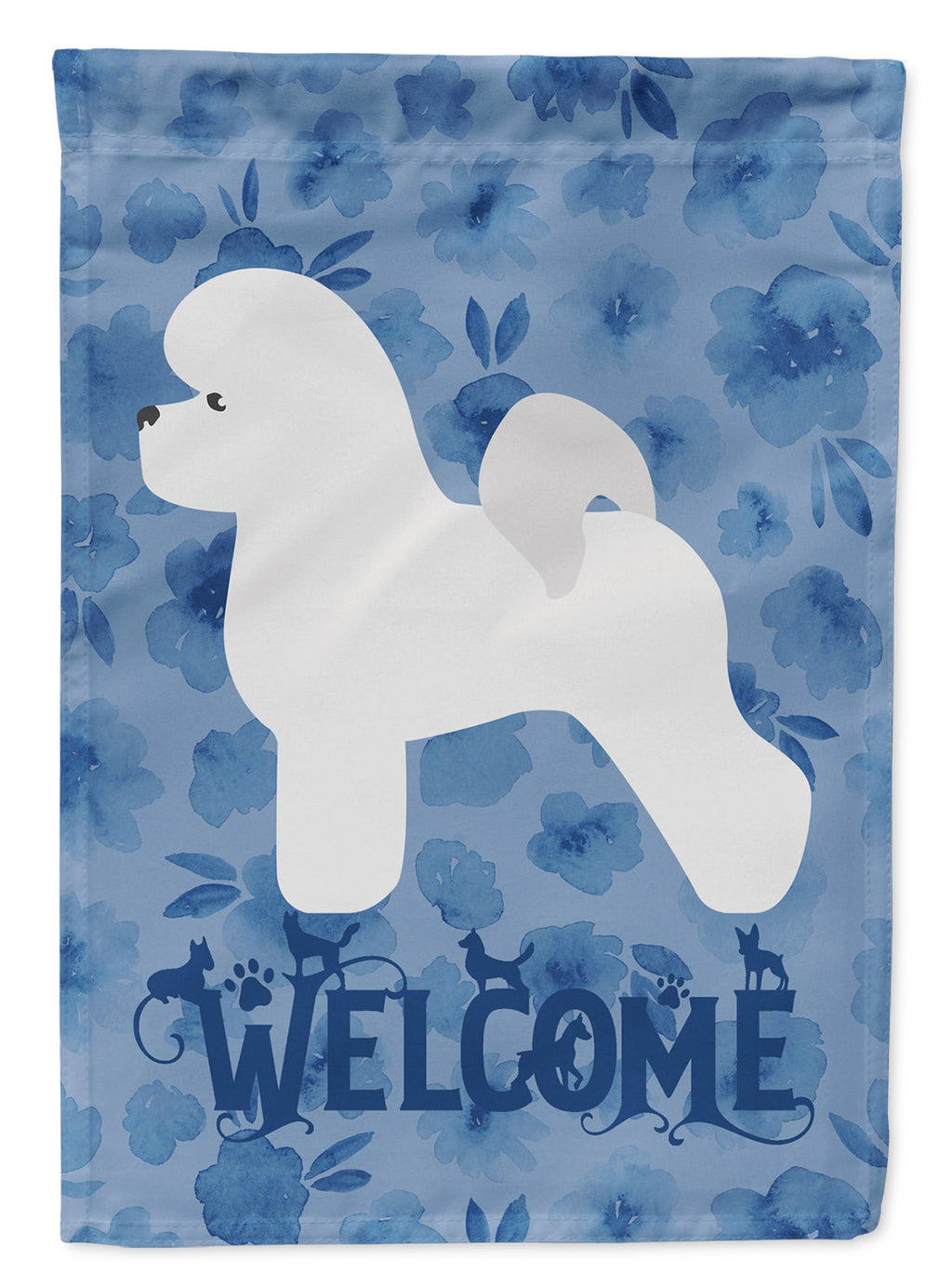Bichon Frise Welcome House Flag 28x40 Porch Sleeve Pole Decorative Outside Yard Banner Artwork Wall Hanging, Polyester