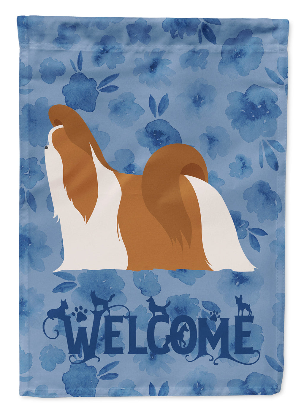 Shih Tzu Welcome House Flag 28x40 Porch Sleeve Pole Decorative Outside Yard Banner Artwork Wall Hanging, Polyester