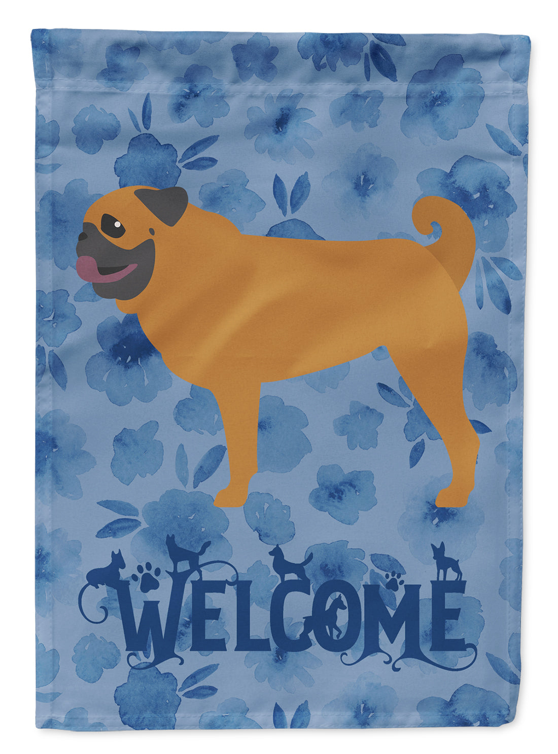 Pug Welcome House Flag 28x40 Porch Sleeve Pole Decorative Outside Yard Banner Artwork Wall Hanging, Polyester