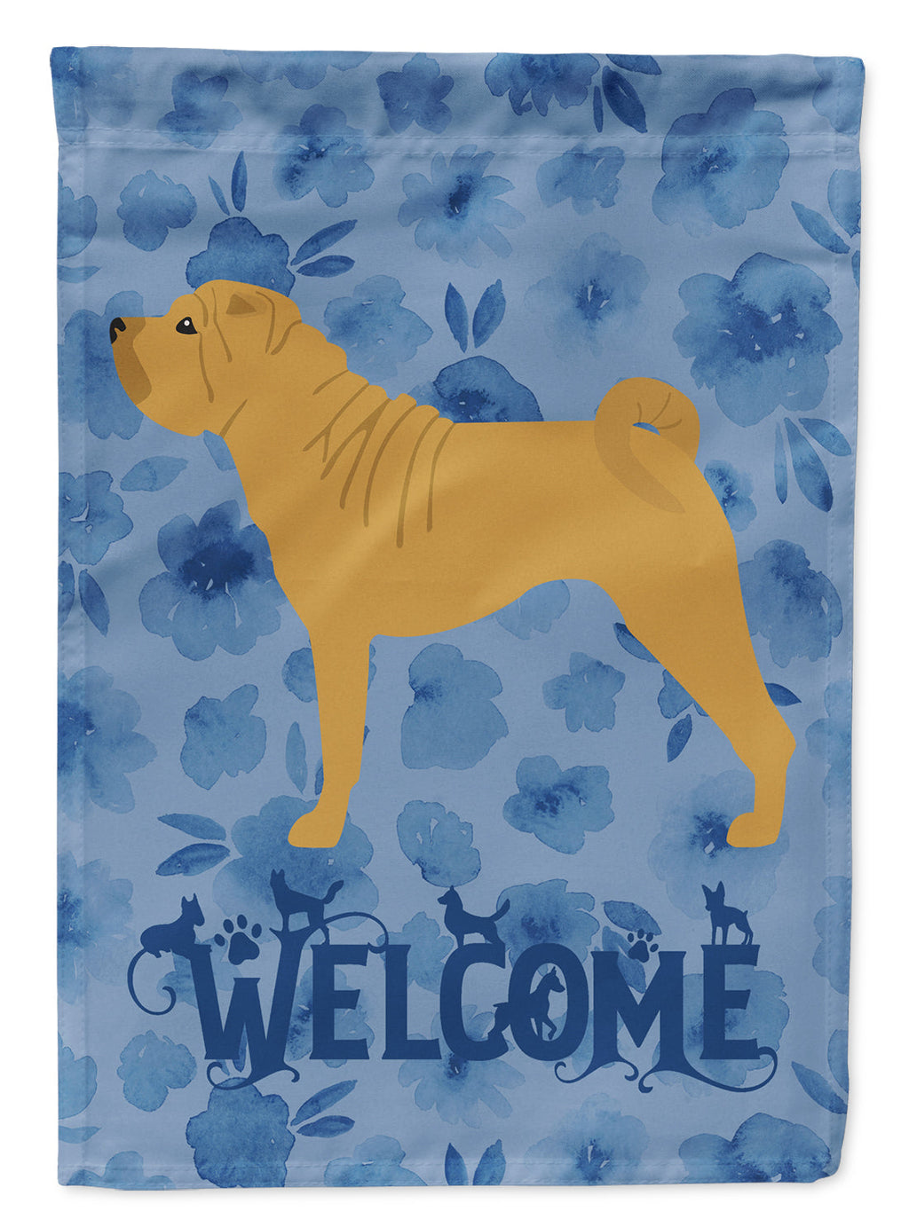 Shar Pei Welcome House Flag 28x40 Porch Sleeve Pole Decorative Outside Yard Banner Artwork Wall Hanging, Polyester