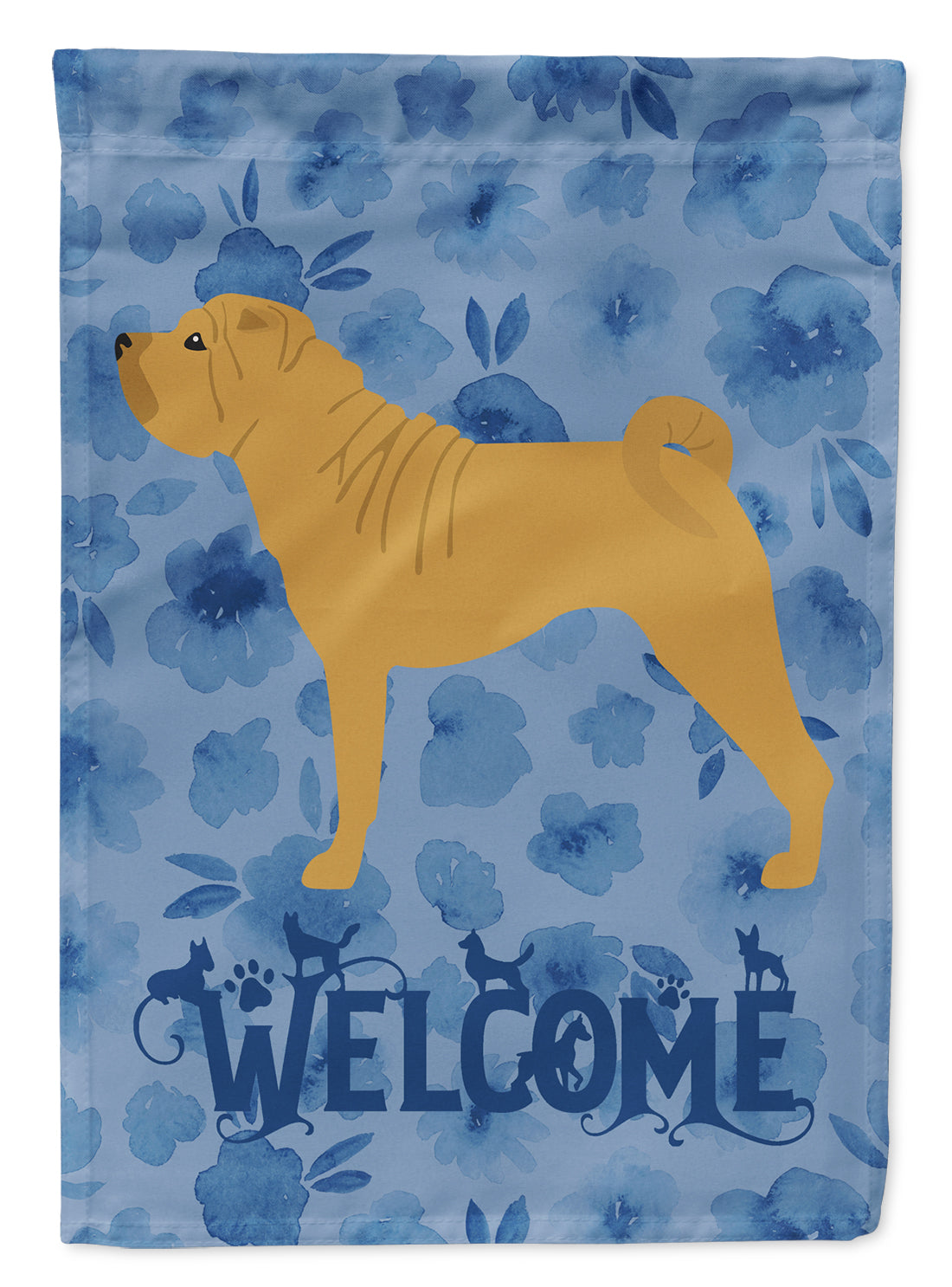 Shar Pei Welcome House Flag 28x40 Porch Sleeve Pole Decorative Outside Yard Banner Artwork Wall Hanging, Polyester