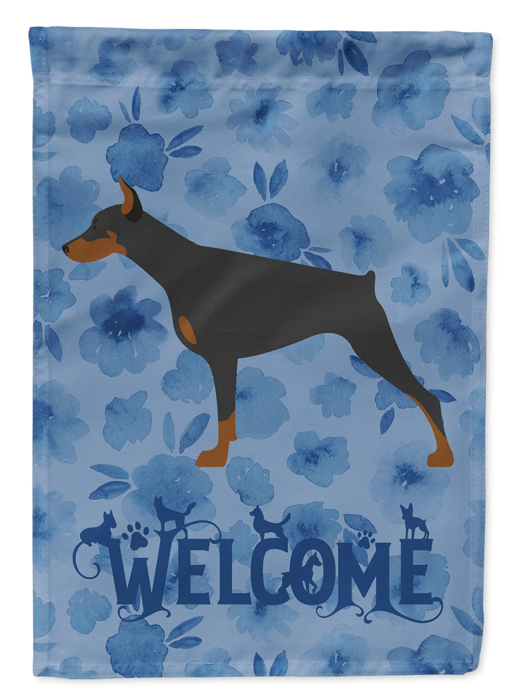 Doberman Pinscher Welcome House Flag 28x40 Porch Sleeve Pole Decorative Outside Yard Banner Artwork Wall Hanging, Polyester