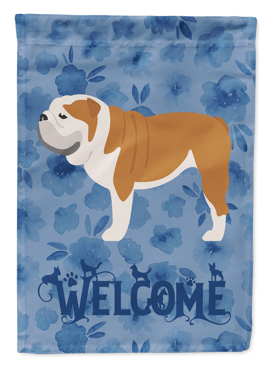 English Bulldog Welcome House Flag 28x40 Porch Sleeve Pole Decorative Outside Yard Banner Artwork Wall Hanging, Polyester