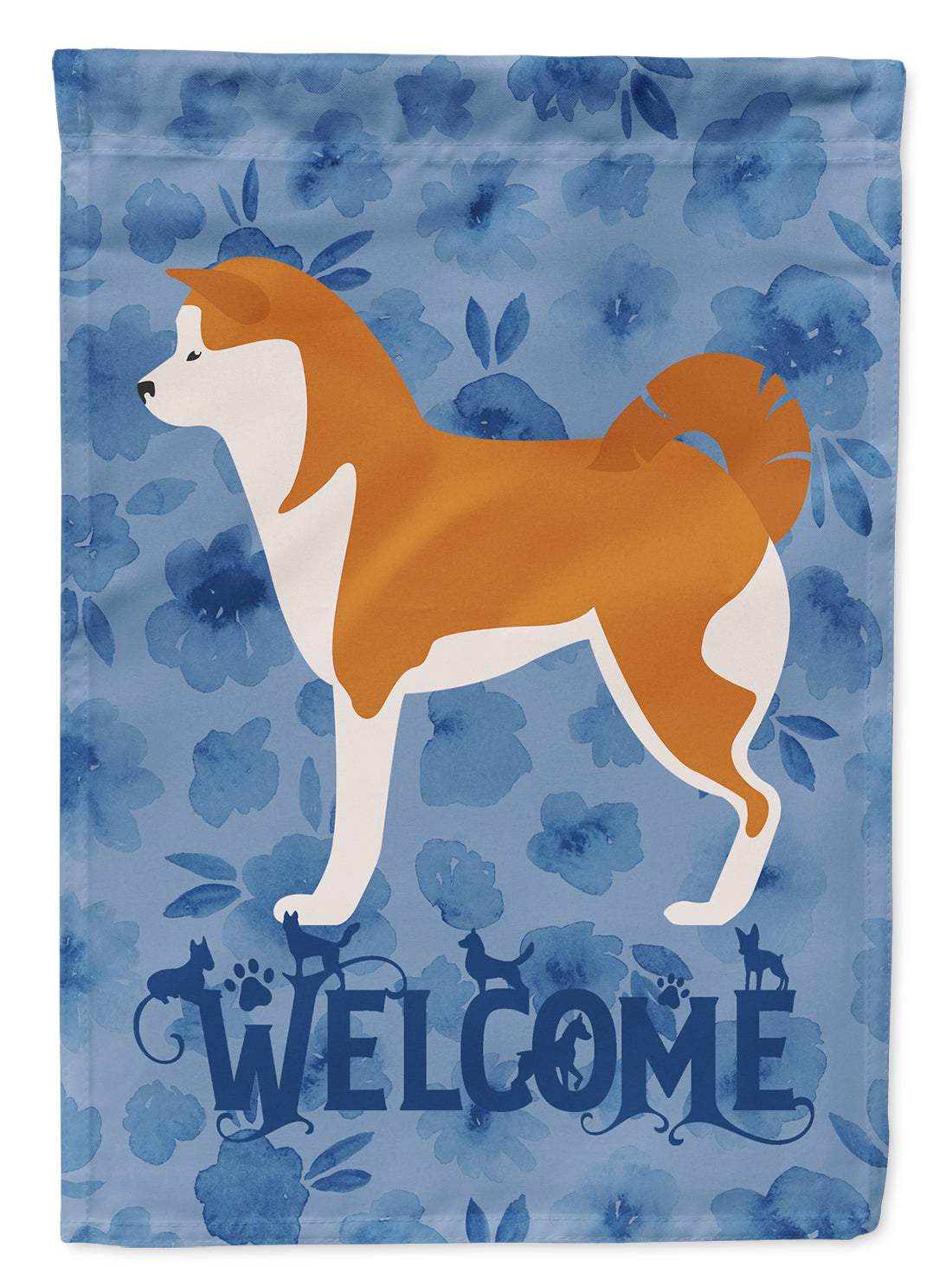 Akita Welcome House Flag 28x40 Porch Sleeve Pole Decorative Outside Yard Banner Artwork Wall Hanging, Polyester