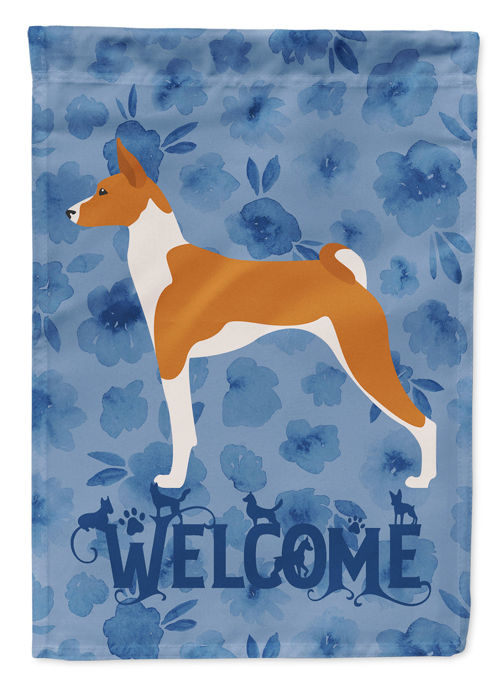 Basenji Welcome House Flag 28x40 Porch Sleeve Pole Decorative Outside Yard Banner Artwork Wall Hanging, Polyester