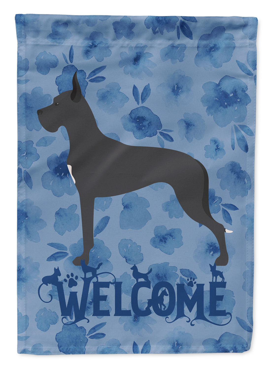 Great Dane Welcome House Flag 28x40 Porch Sleeve Pole Decorative Outside Yard Banner Artwork Wall Hanging, Polyester