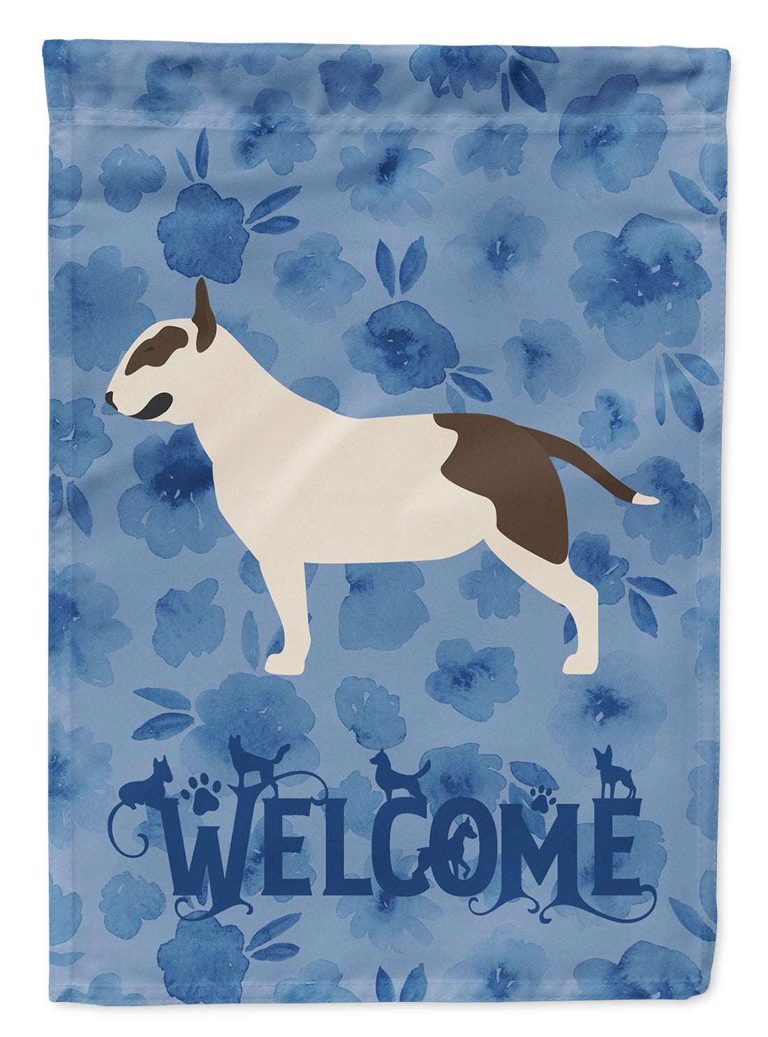 Bull Terrier Welcome House Flag 28x40 Porch Sleeve Pole Decorative Outside Yard Banner Artwork Wall Hanging, Polyester